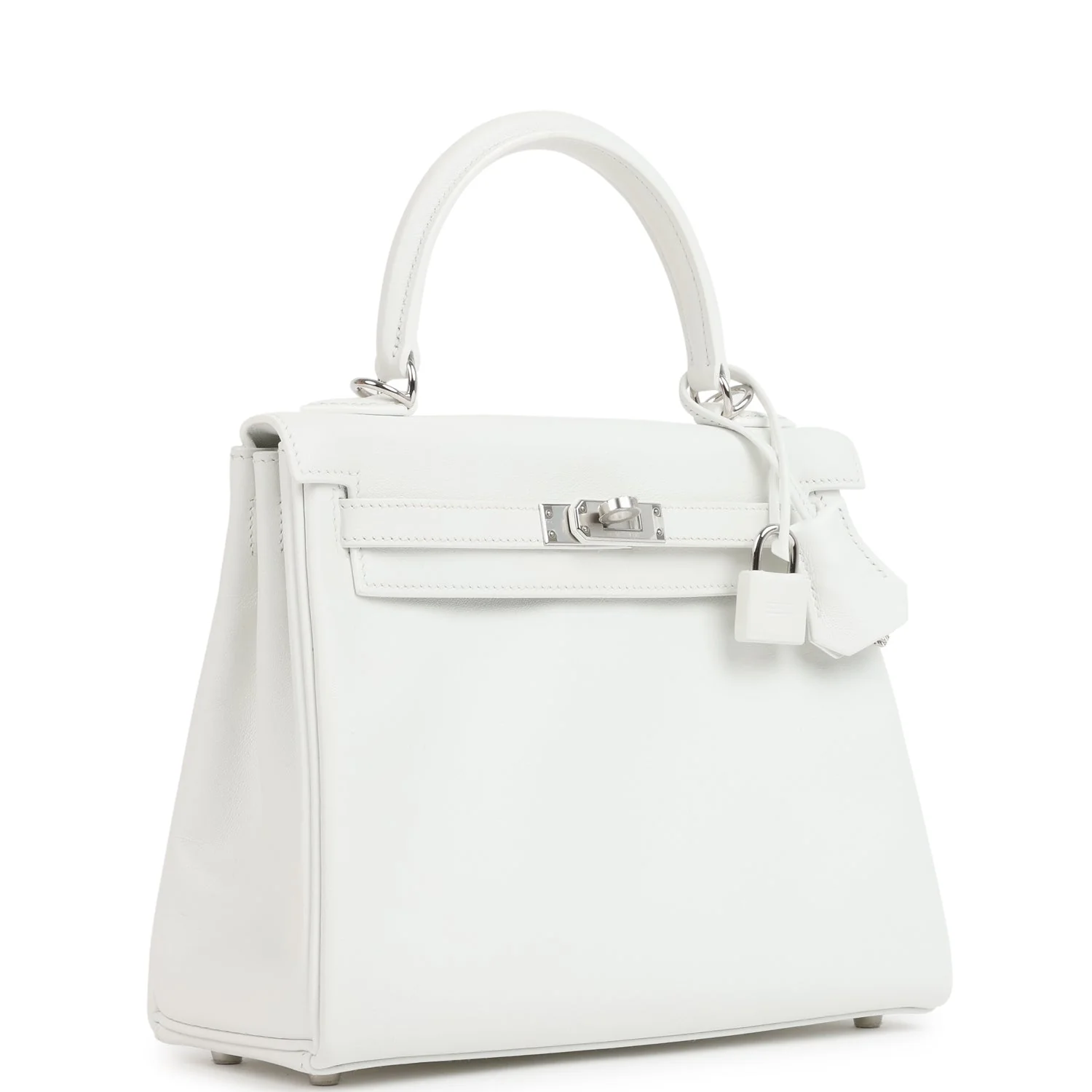 Hermes Kelly Retourne 25 New White Swift Palladium Hardware