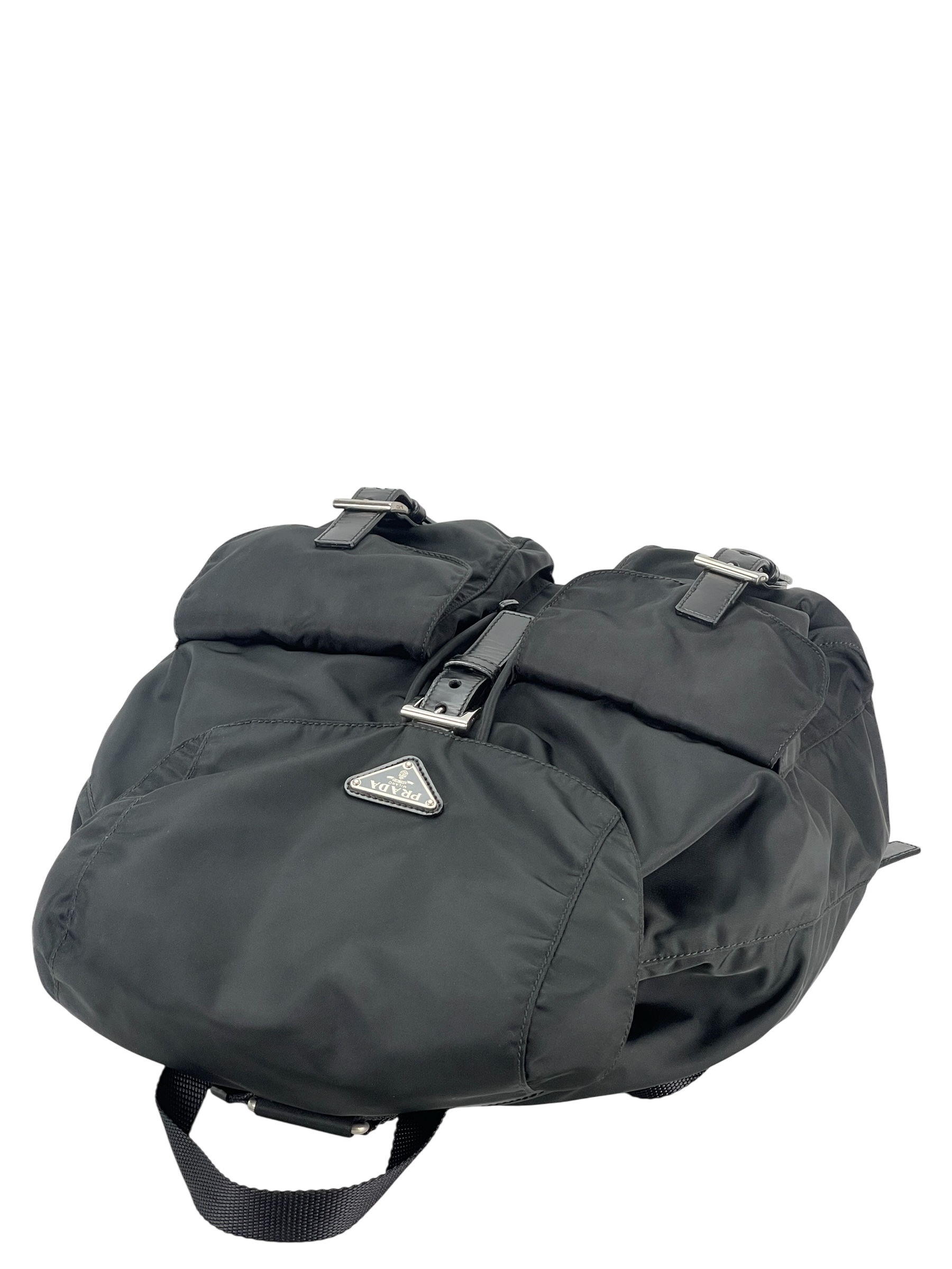 PRADA - Medium Tessuto Nylon Calfskin Backpack Black