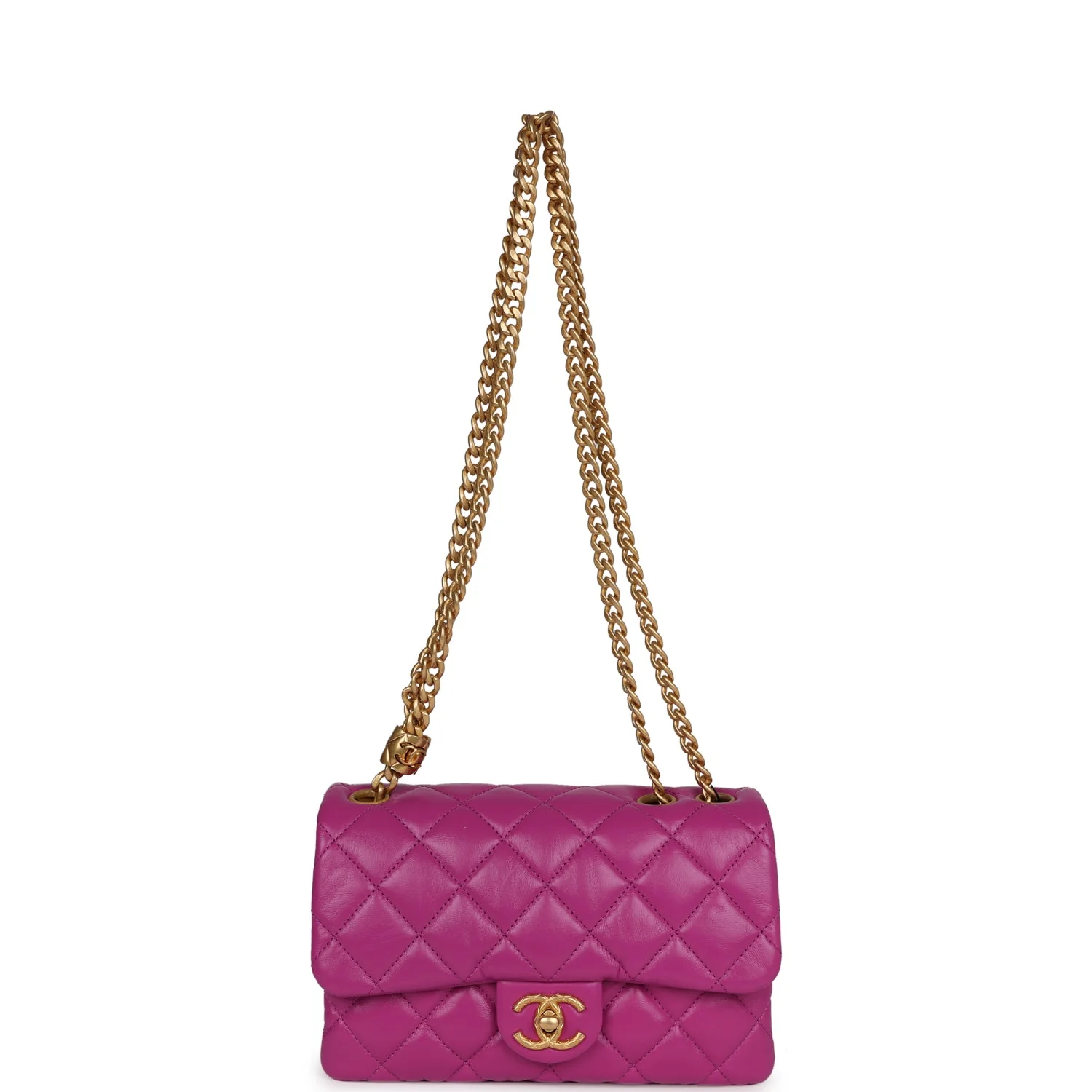 Chanel Small Crush Flap Bag Purple Shiny Aged Calfskin Brushed Gold Hardware