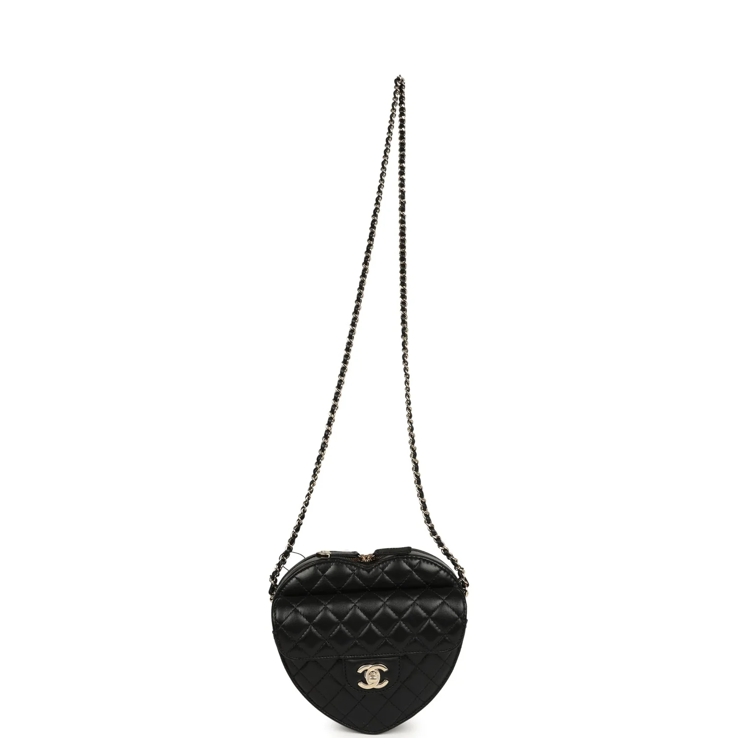 Chanel CC In Love Large Heart Bag with Chain Black Lambskin Light Gold Hardware
