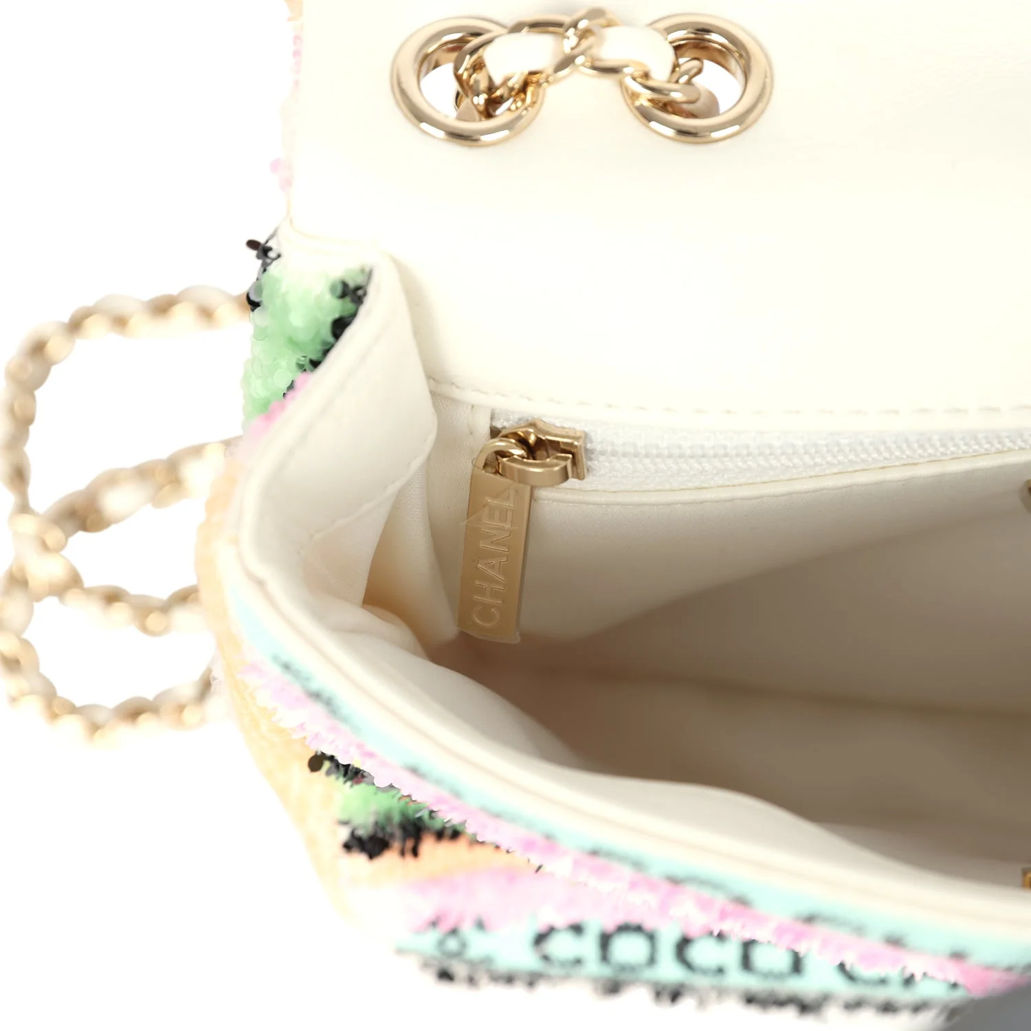 Chanel Mini Striped Coco Flap Bag Multicolor White Sequins Light Gold Hardware