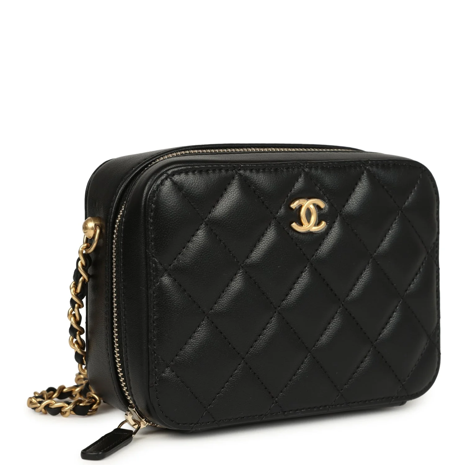 Chanel Mini Pearl Crush Clutch Bag with Chain Black Lambskin Antique Gold Hardware