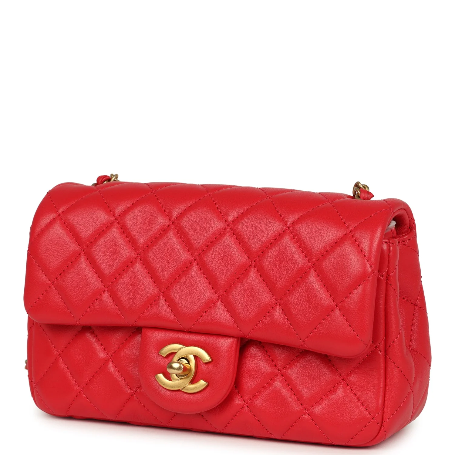 Pre-owned Chanel Mini Pearl Crush Rectangular Flap Bag Red Lambskin Brushed Gold Hardware