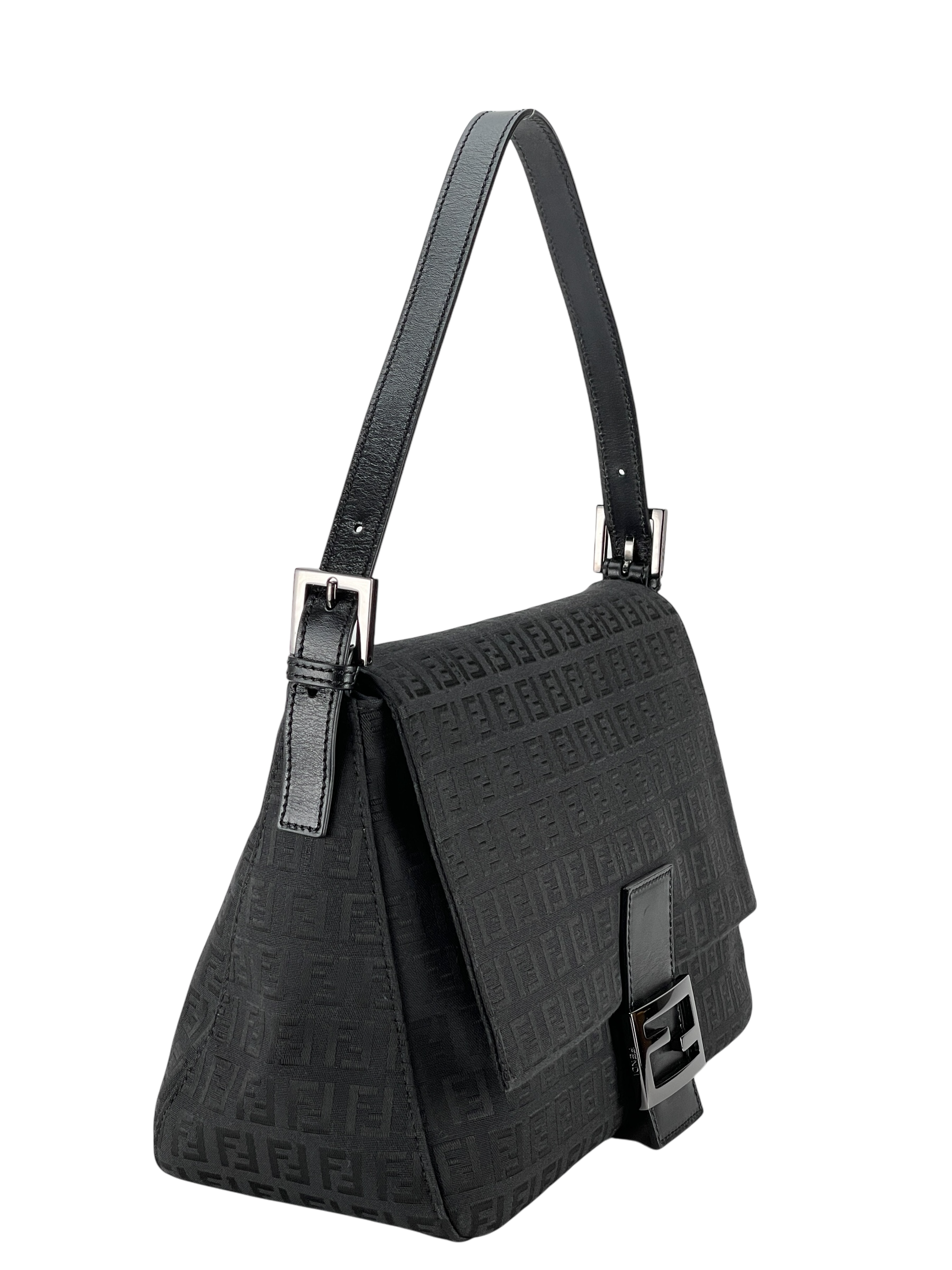 FENDI - Black Canvas Zucca Mamma Bucket Shoulder Bag Black hardware