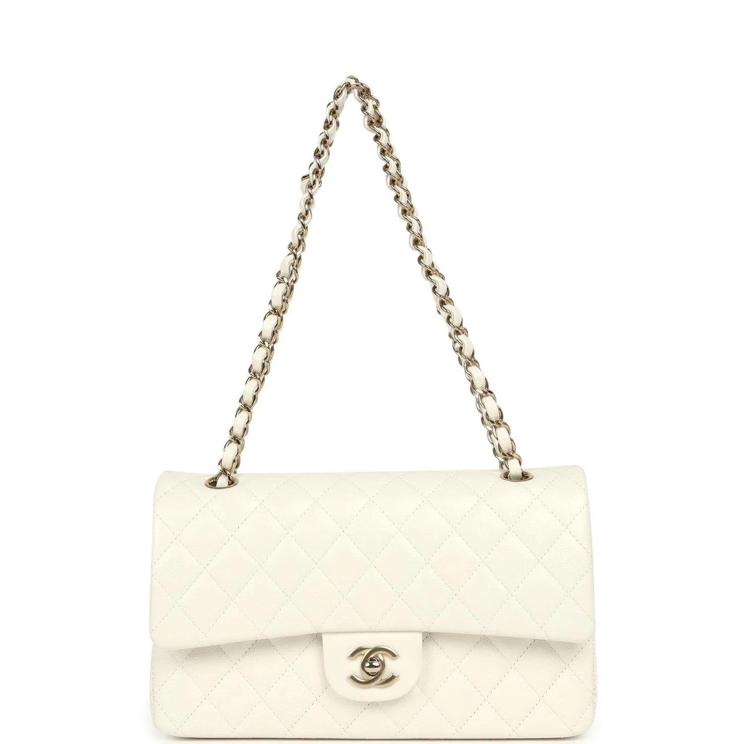 Chanel Medium Classic Double Flap White Caviar Light Gold Hardware