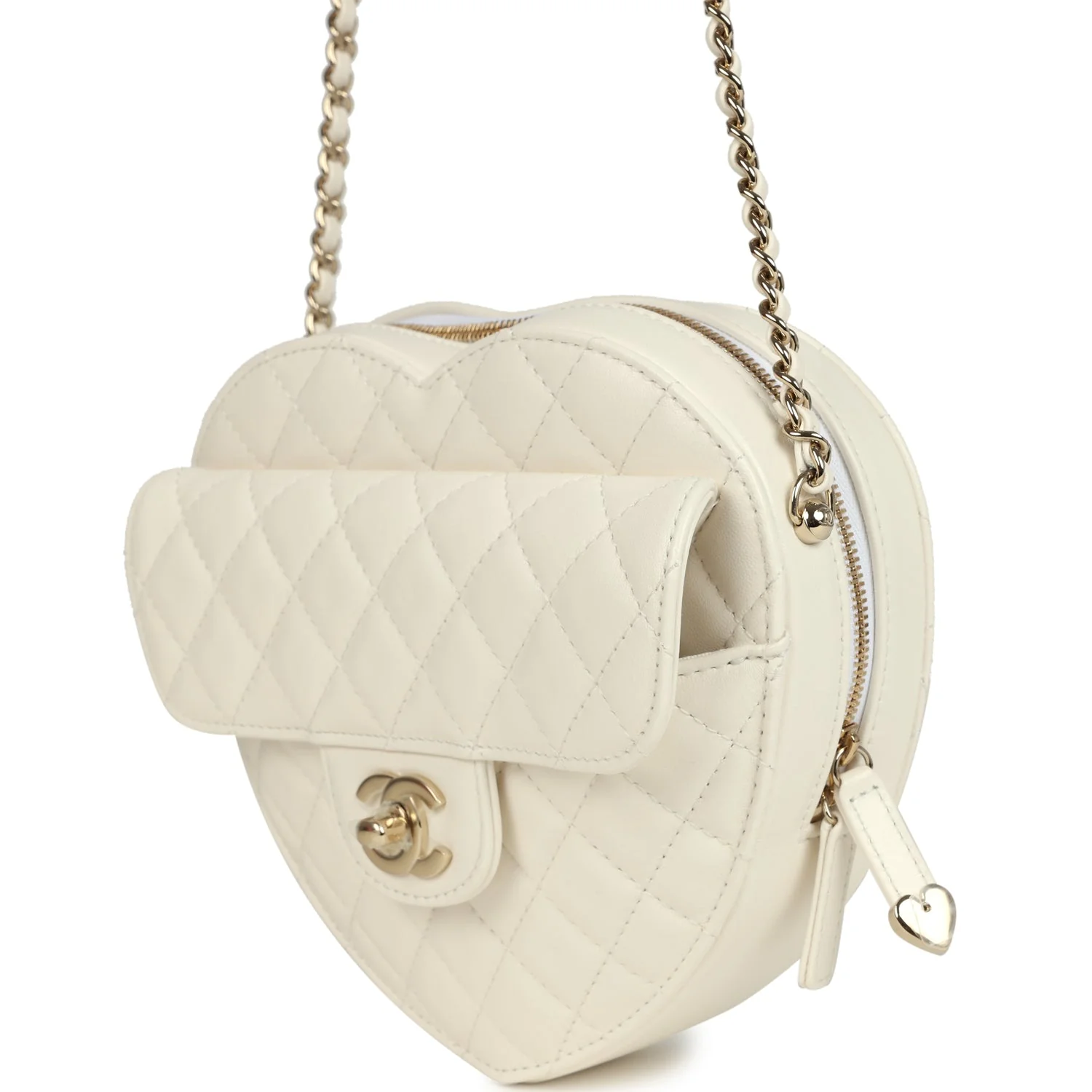 Chanel CC In Love Large Heart Bag with Chain White Lambskin Light Gold Hardware