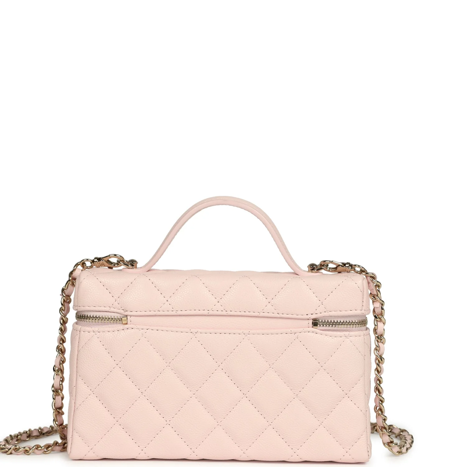 Chanel Top Handle Long Vanity Case with Chain Light Pink Shiny Caviar Light Gold Hardware