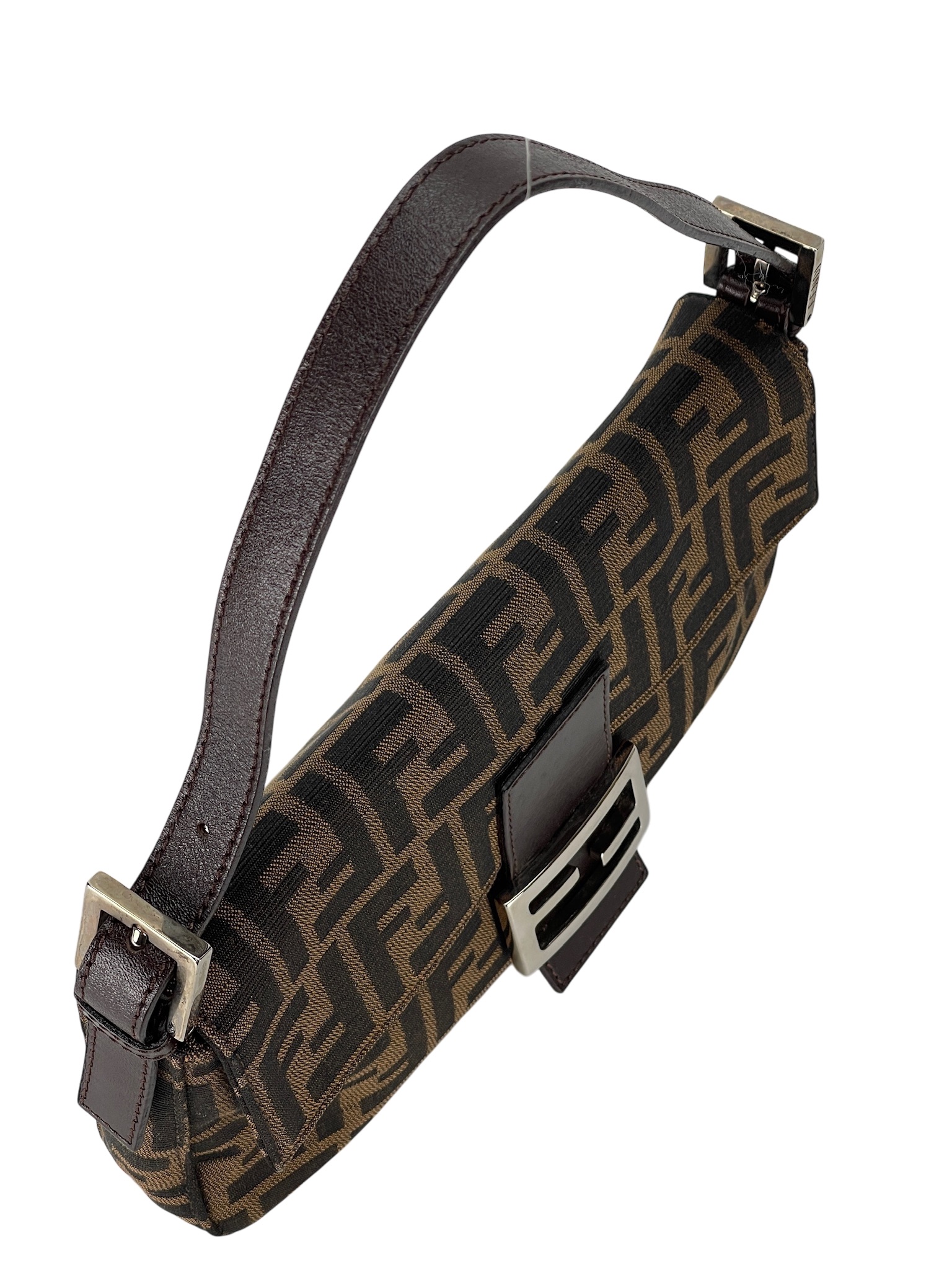FENDI - Brown Zucca Baguette Handbag Silver Hardware