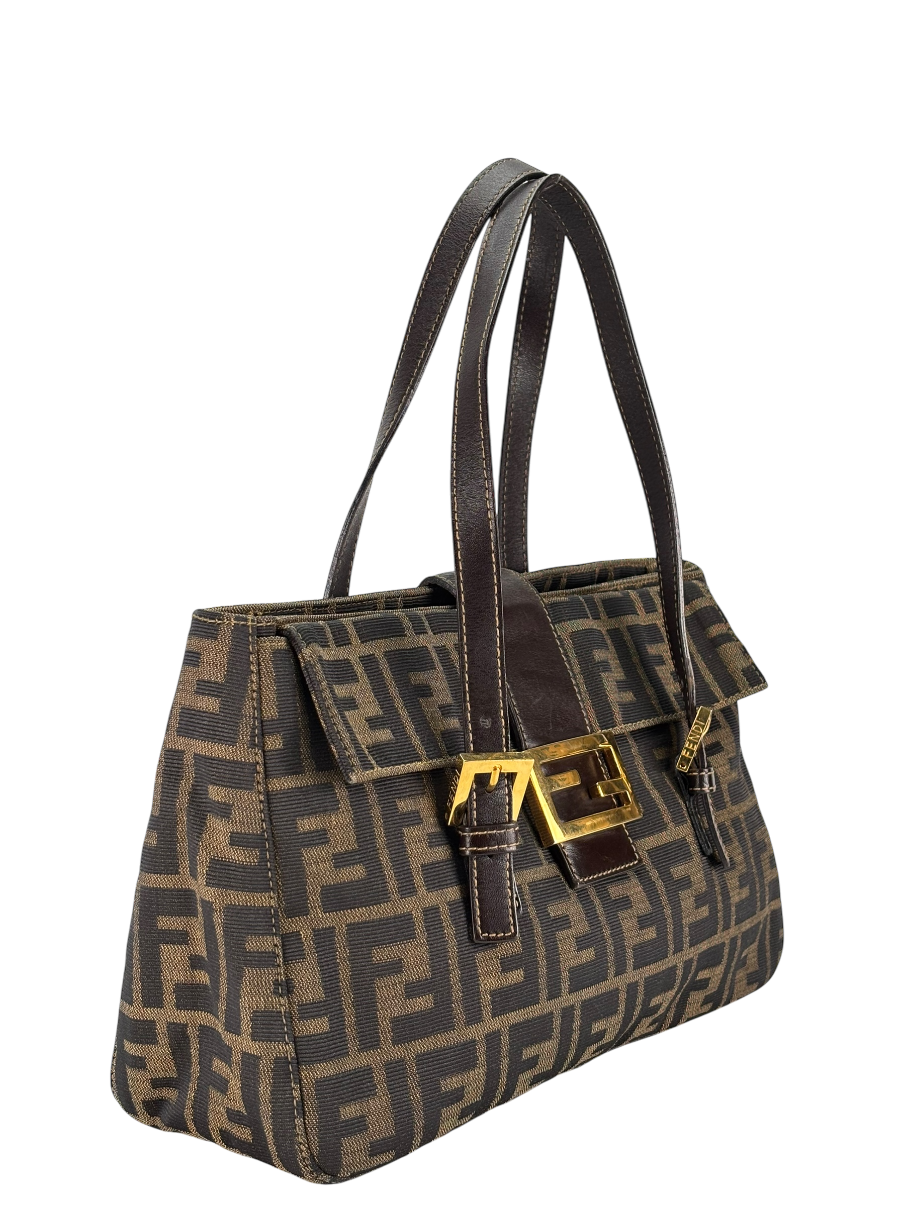 FENDI - Brown Canvas Zucca Double Handle Bag