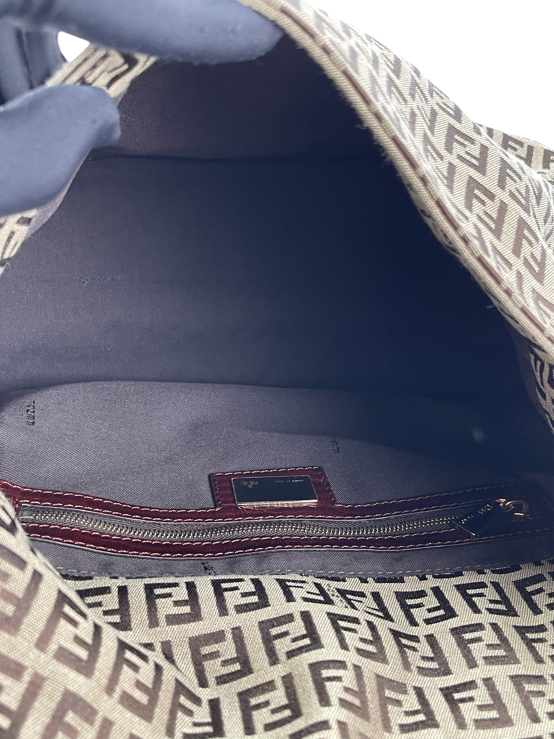 FENDI - Beige Zucca Mamma Baguette Handbag Silver Hardware