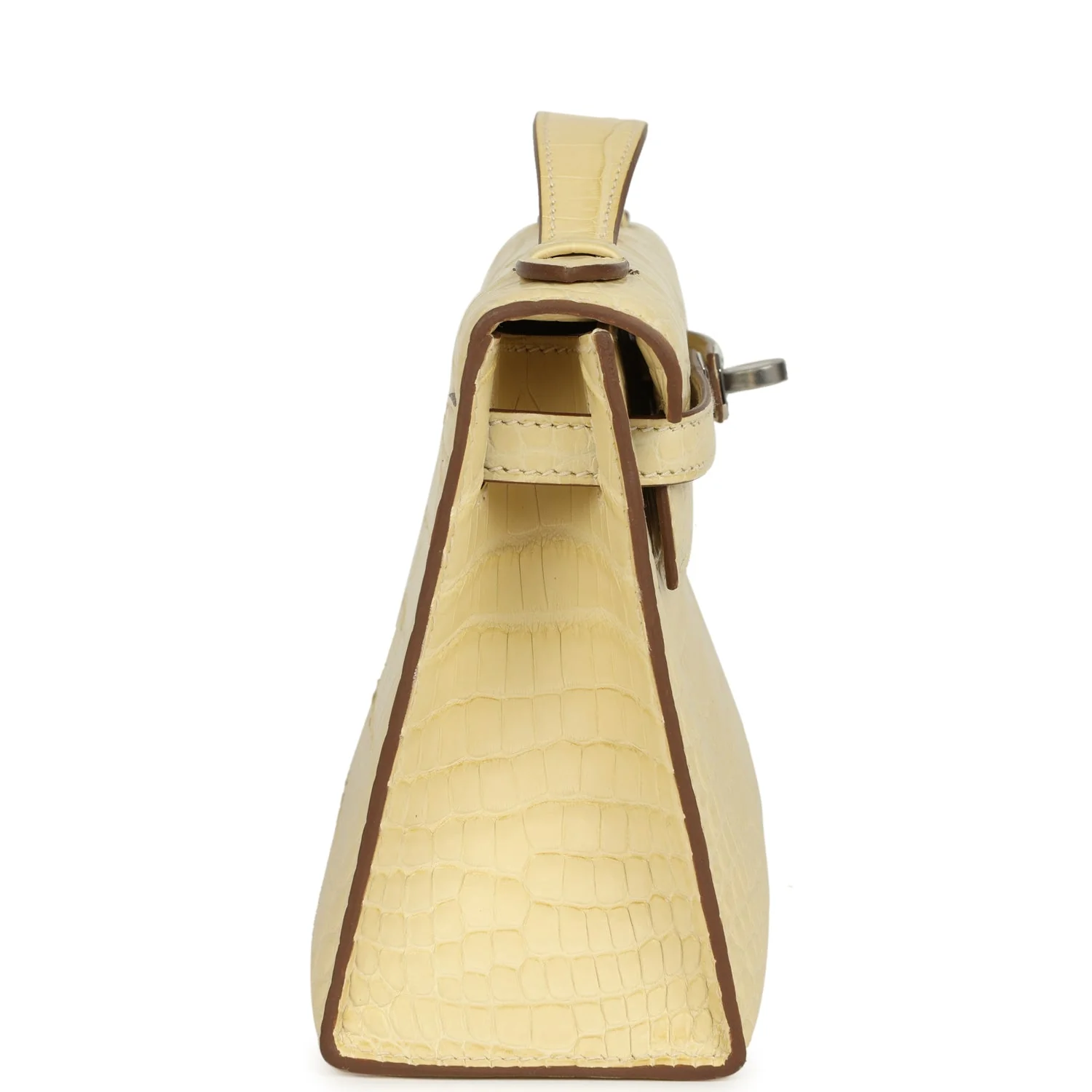 Hermes Kelly Pochette Vanille Matte Alligator Palladium Hardware