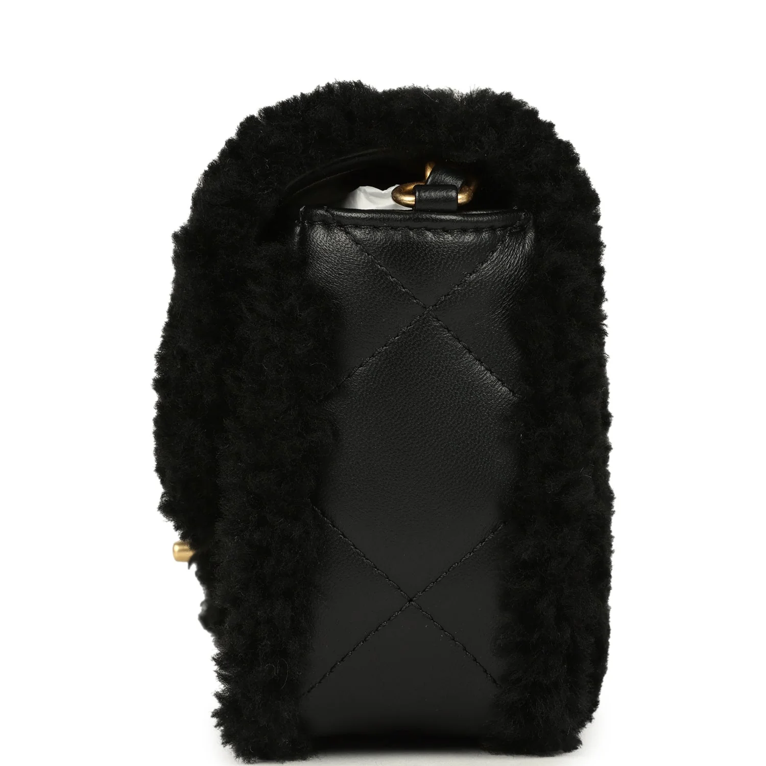 Chanel Mini Shearling Flap Bag Black Lambskin Brushed Gold Hardware