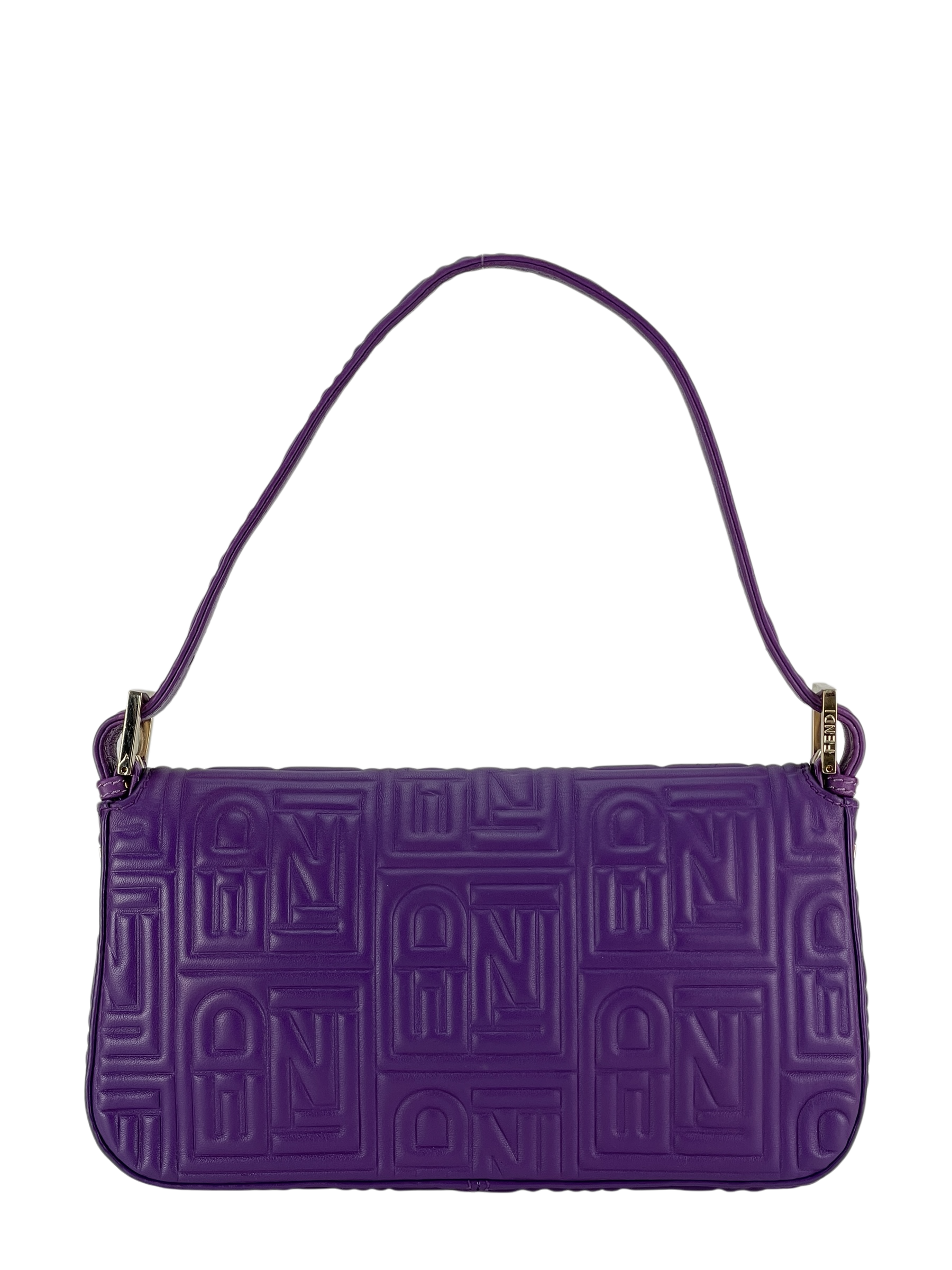 FENDI - Baguette Purple Embossed Leather Shoulder Bag
