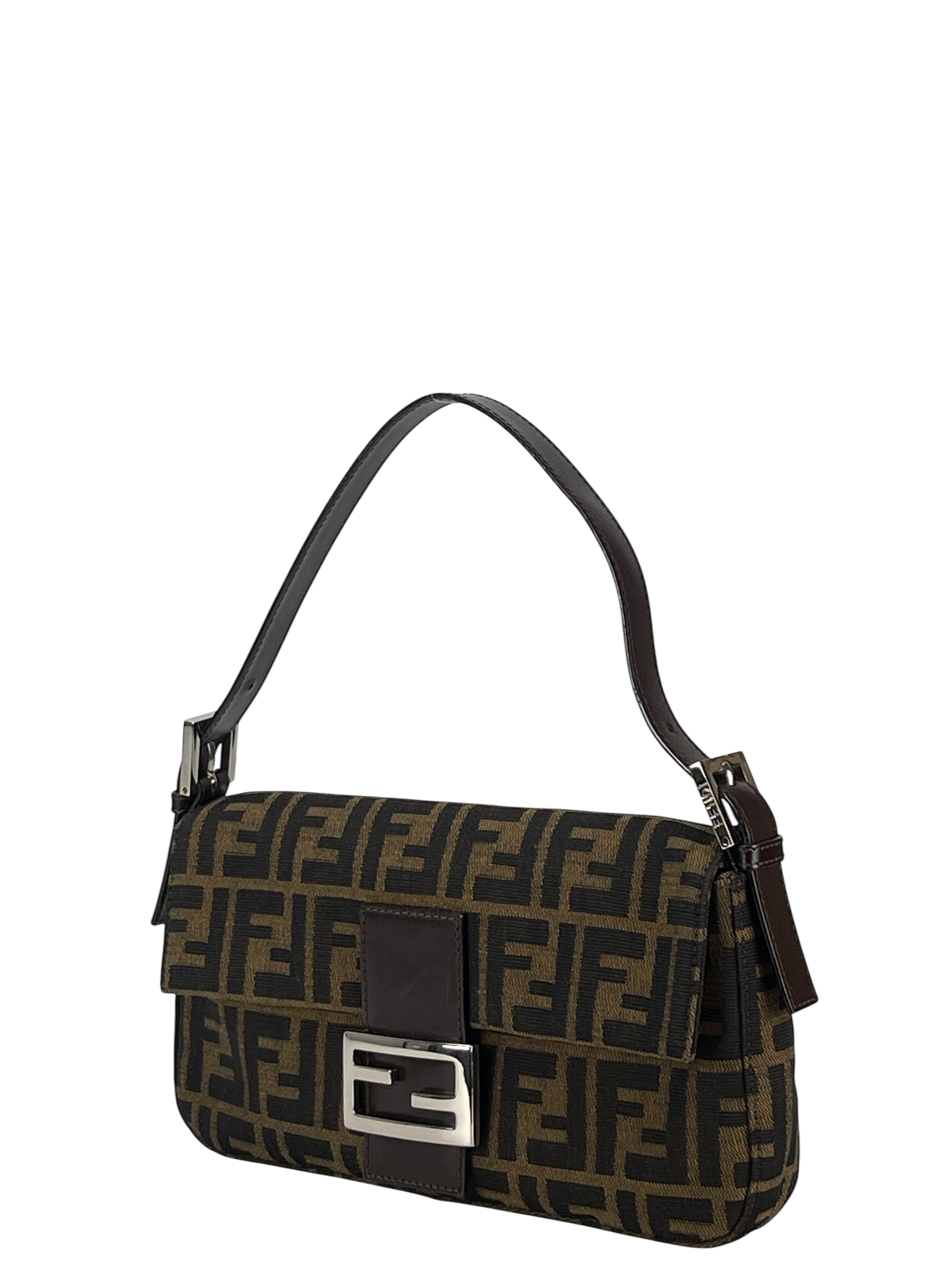 FENDI - Brown Zucca Baguette Handbag Silver Hardware