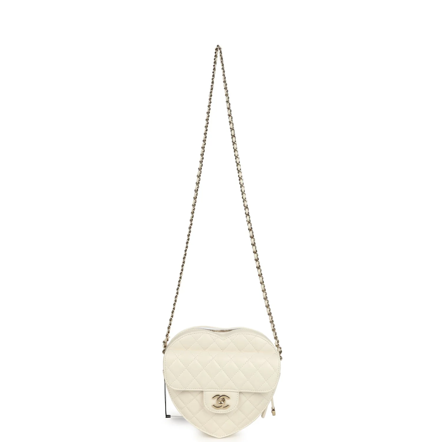 Chanel CC In Love Large Heart Bag with Chain White Lambskin Light Gold Hardware