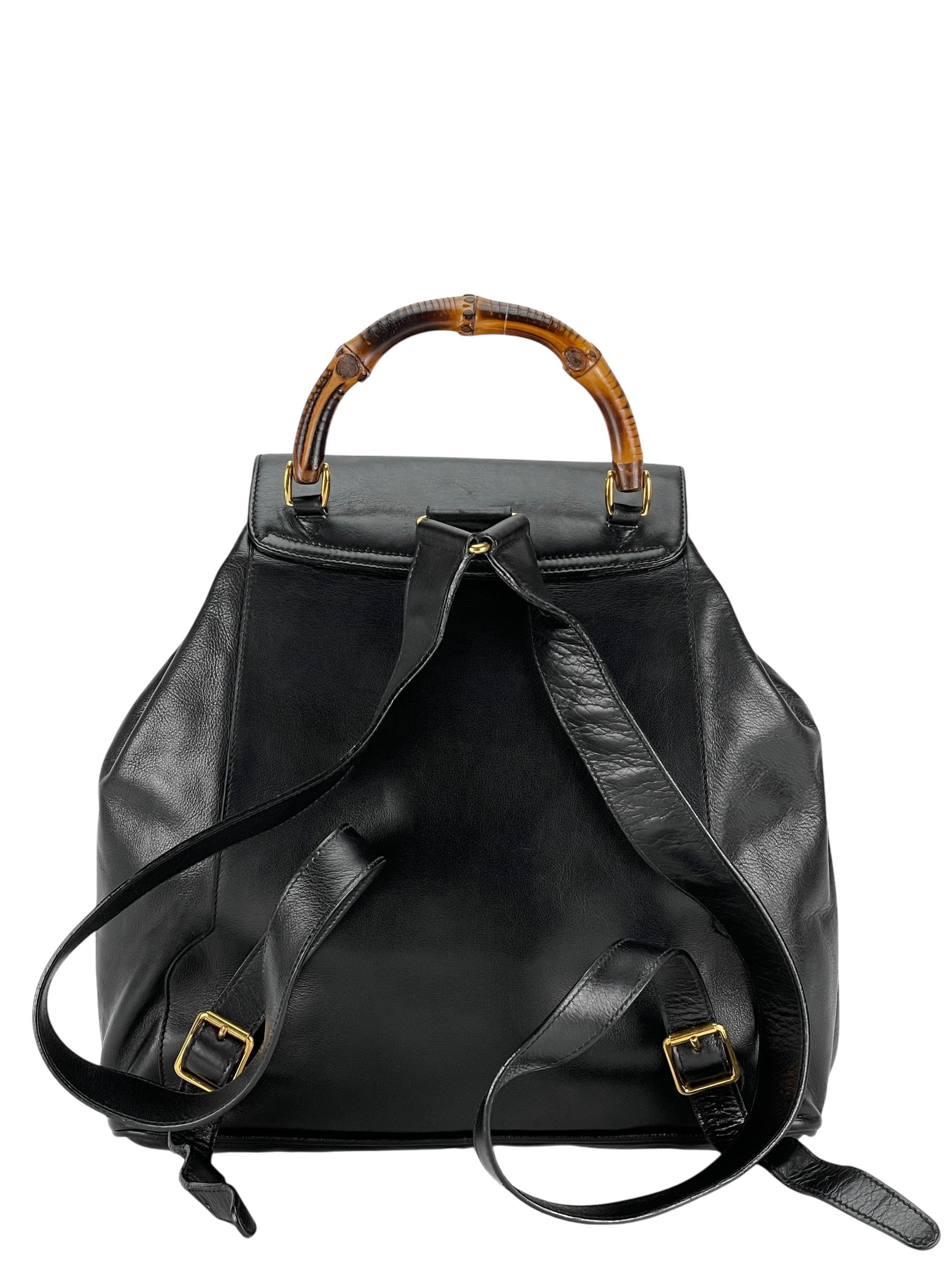 GUCCI - Vintage Black Leather Bamboo Backpack