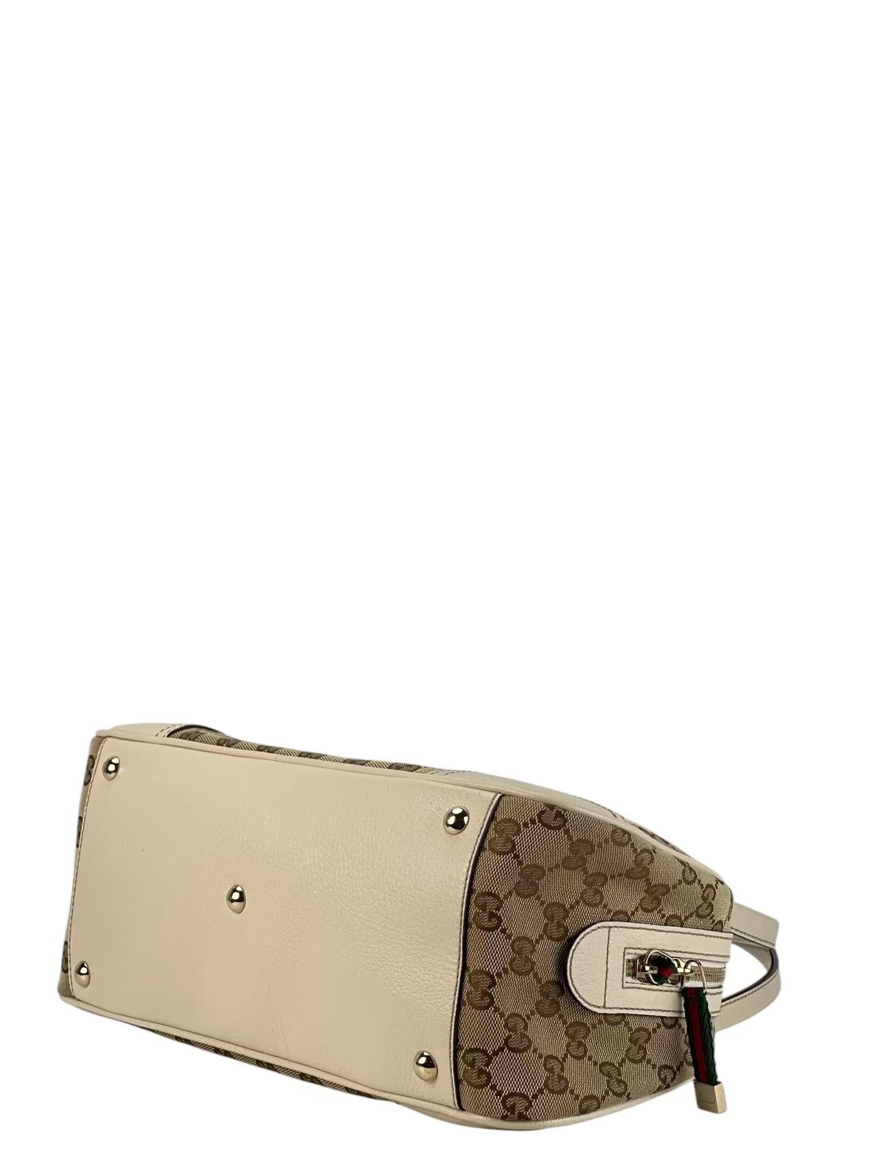 GUCCI - Monogram White Canvas Leather GG Mini Boston Bag