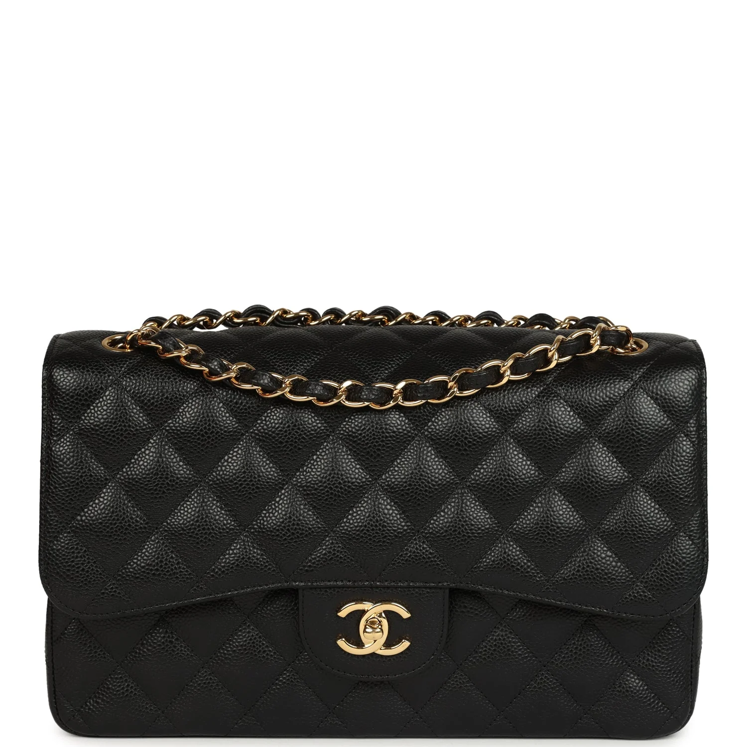 Pre-owned Chanel Jumbo Classic Double Flap Bag Black Caviar Gold Hardware
