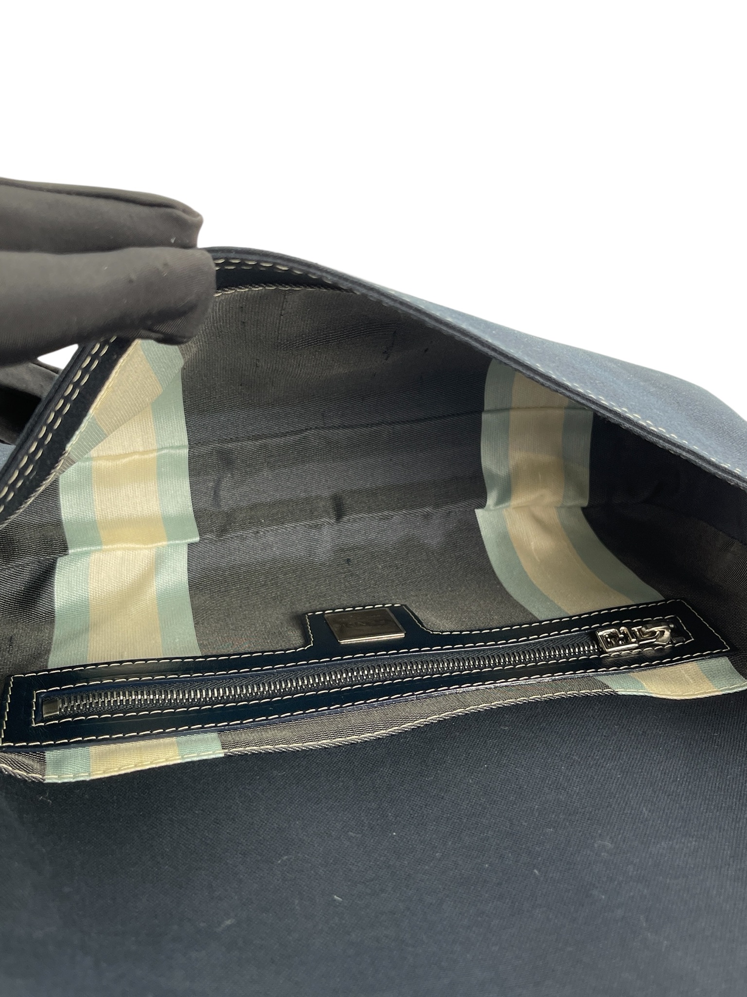 FENDI - Navy Canvas Baguette Handbag Silver-tone Hardware