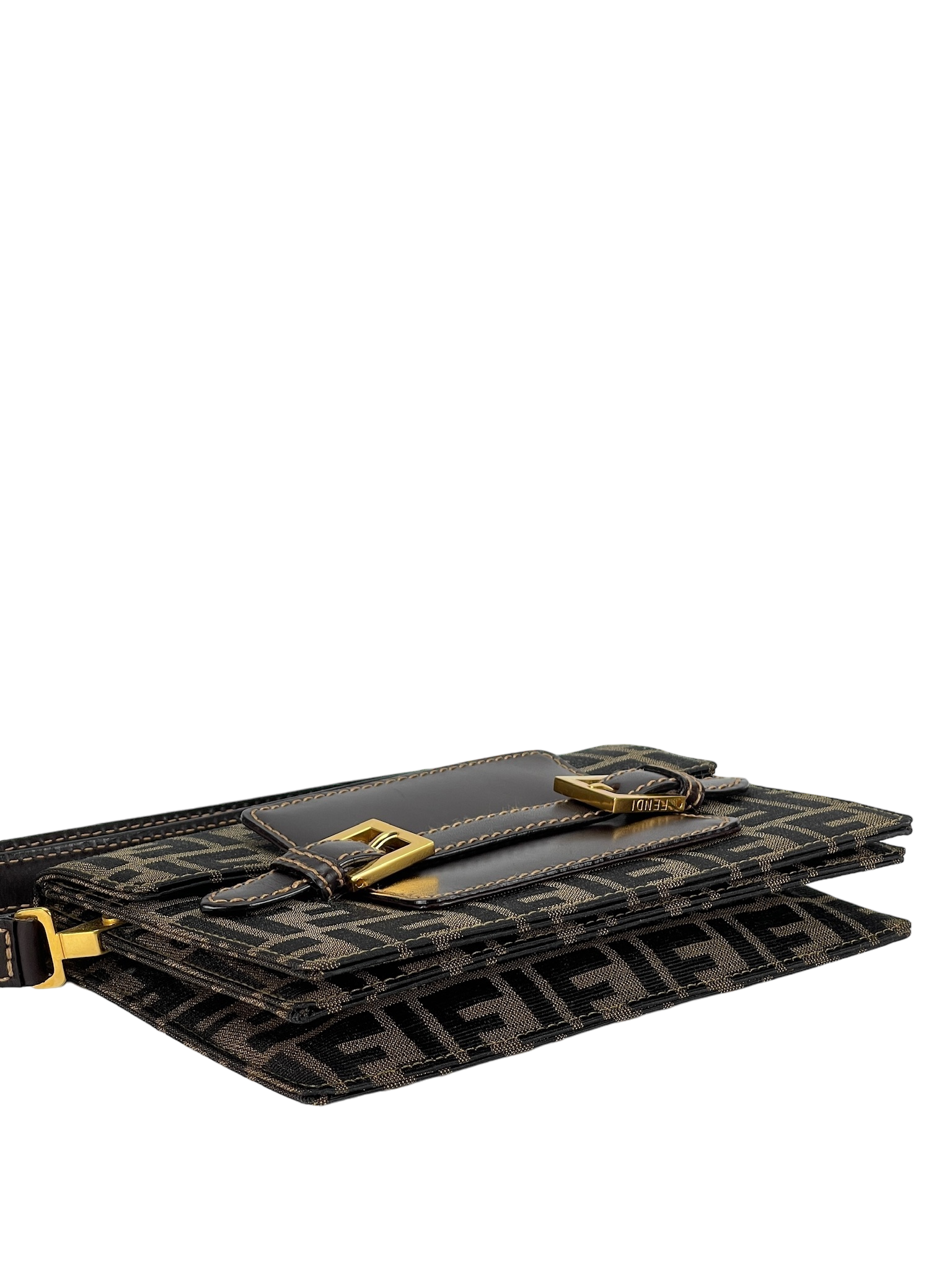 FENDI - Brown Zucca Belt Motif Shoulder Bag