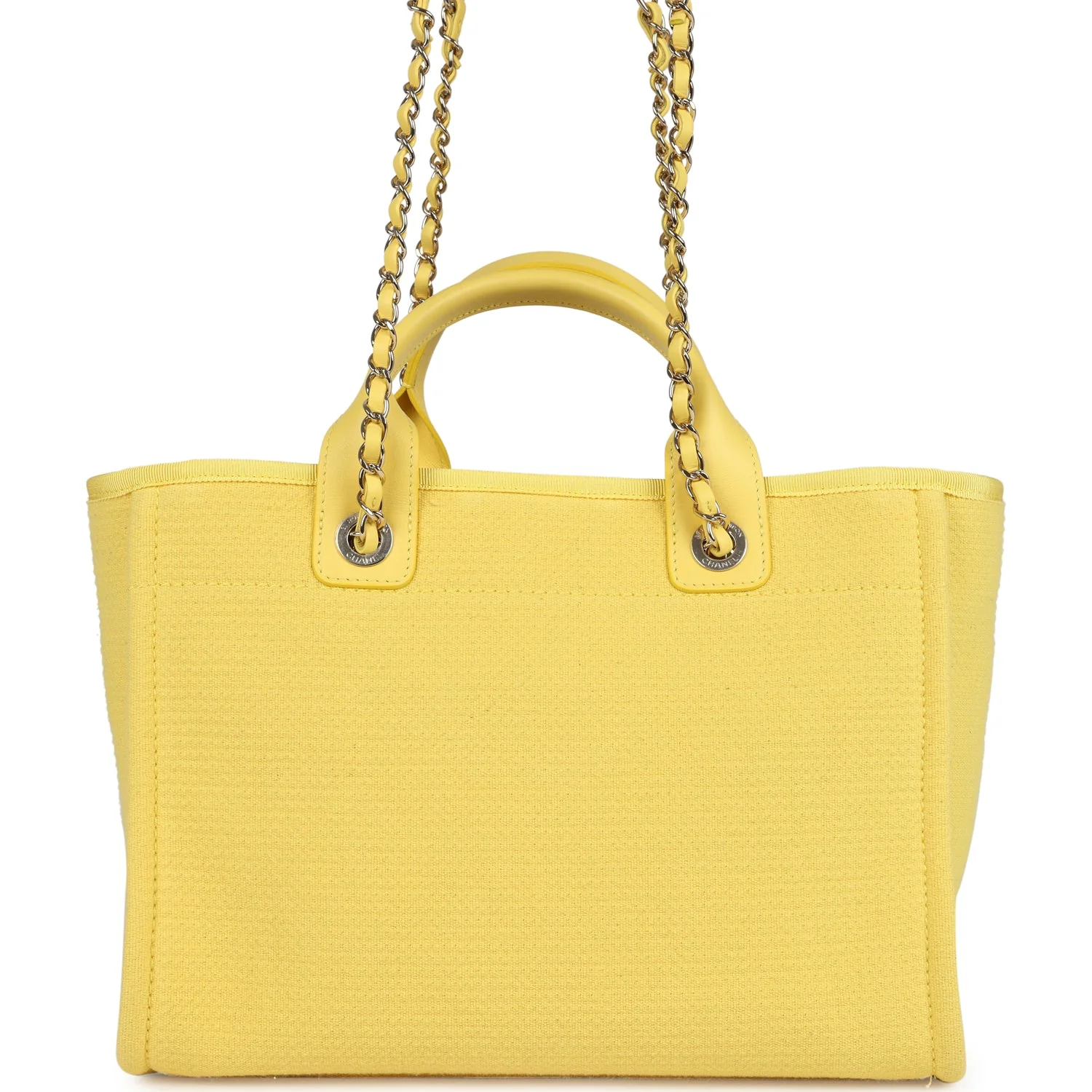 Chanel Small Deauville Shopping Tote Yellow Canvas Light Gold Hardware