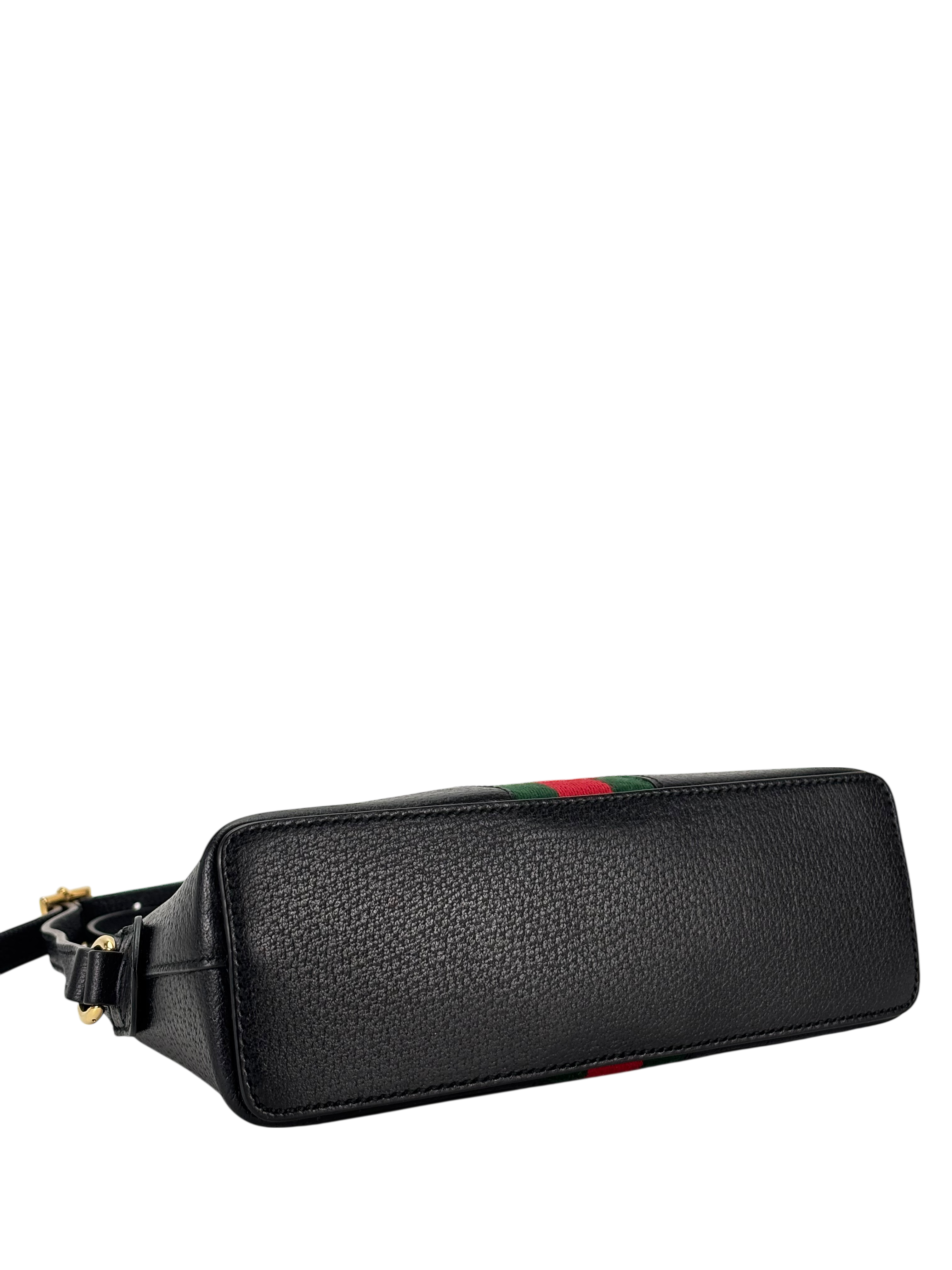 GUCCI - Leather Calfskin GG Web Small Ophidia Dome Shoulder Bag Black