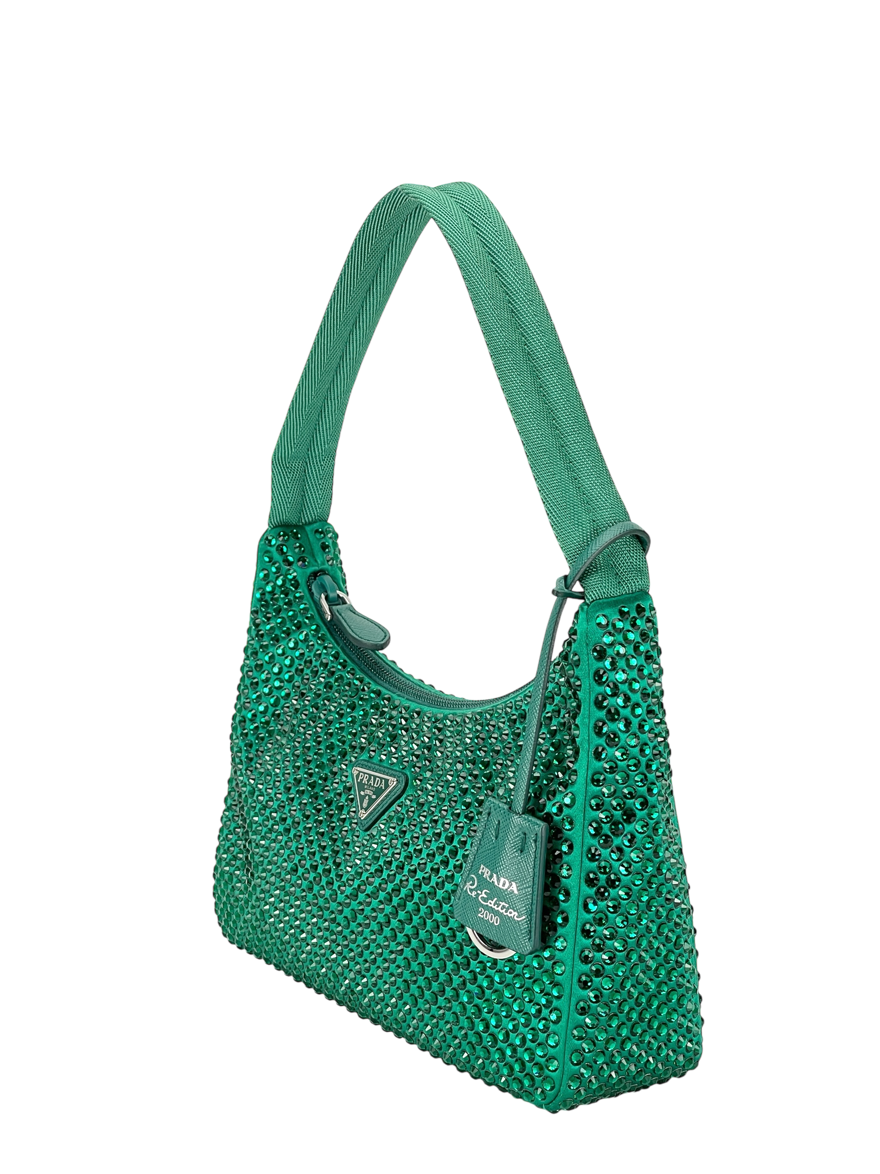 PRADA - Satin Crystal Mini Re-Edition 2000 Bag Mango