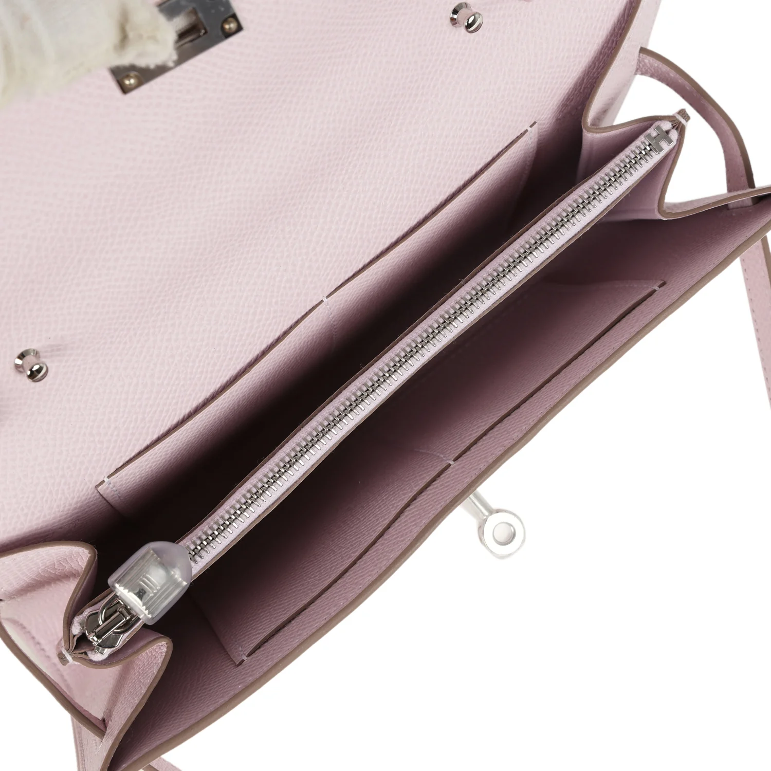 Hermes Kelly Wallet To Go Mauve Pale Epsom Palladium Hardware