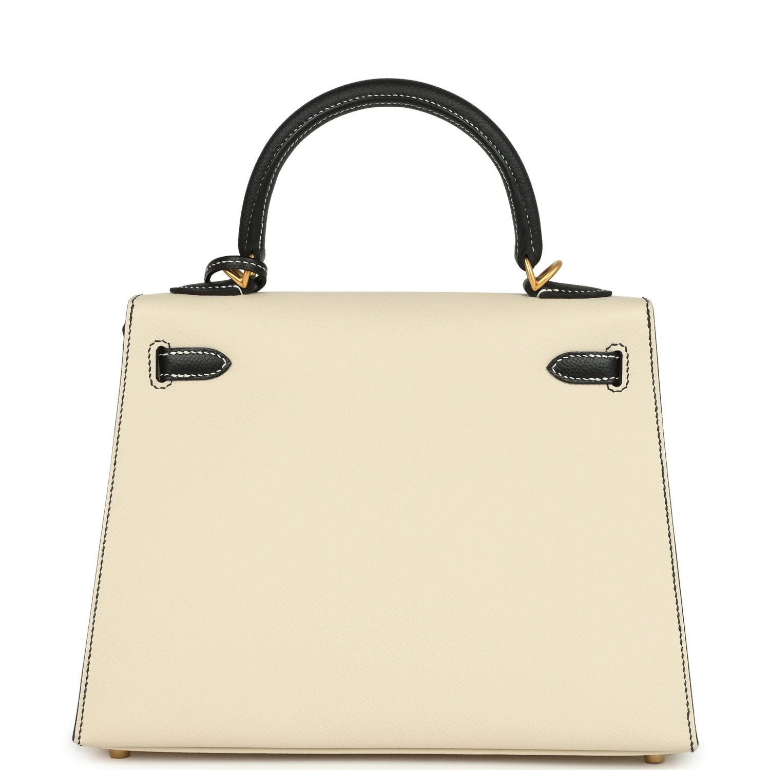 Hermes Special Order (HSS) Kelly Sellier 25 Craie and Black Epsom Brushed Gold Hardware