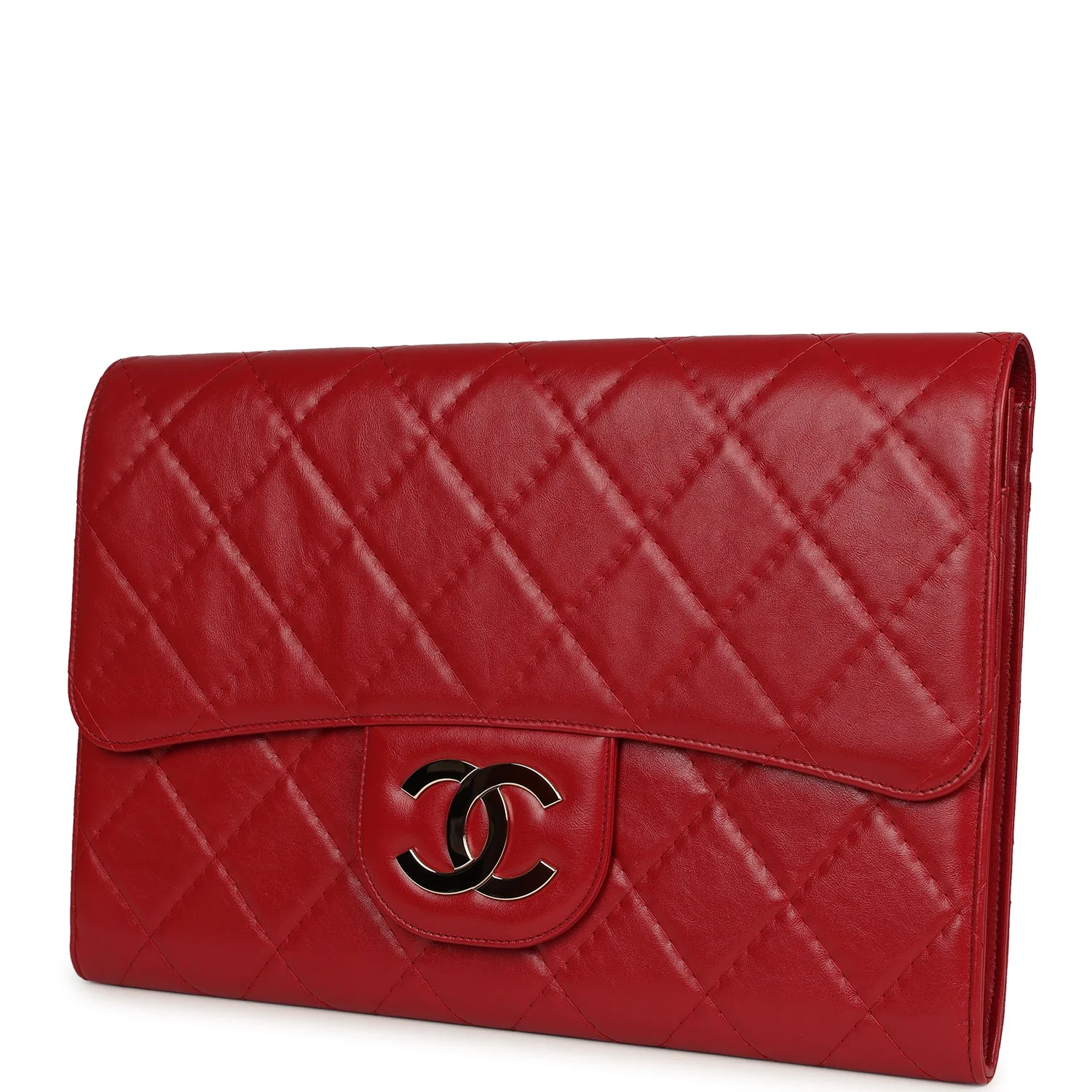 Chanel XXL CC Clutch Red Shiny Crumpled Calfskin Gold Hardware