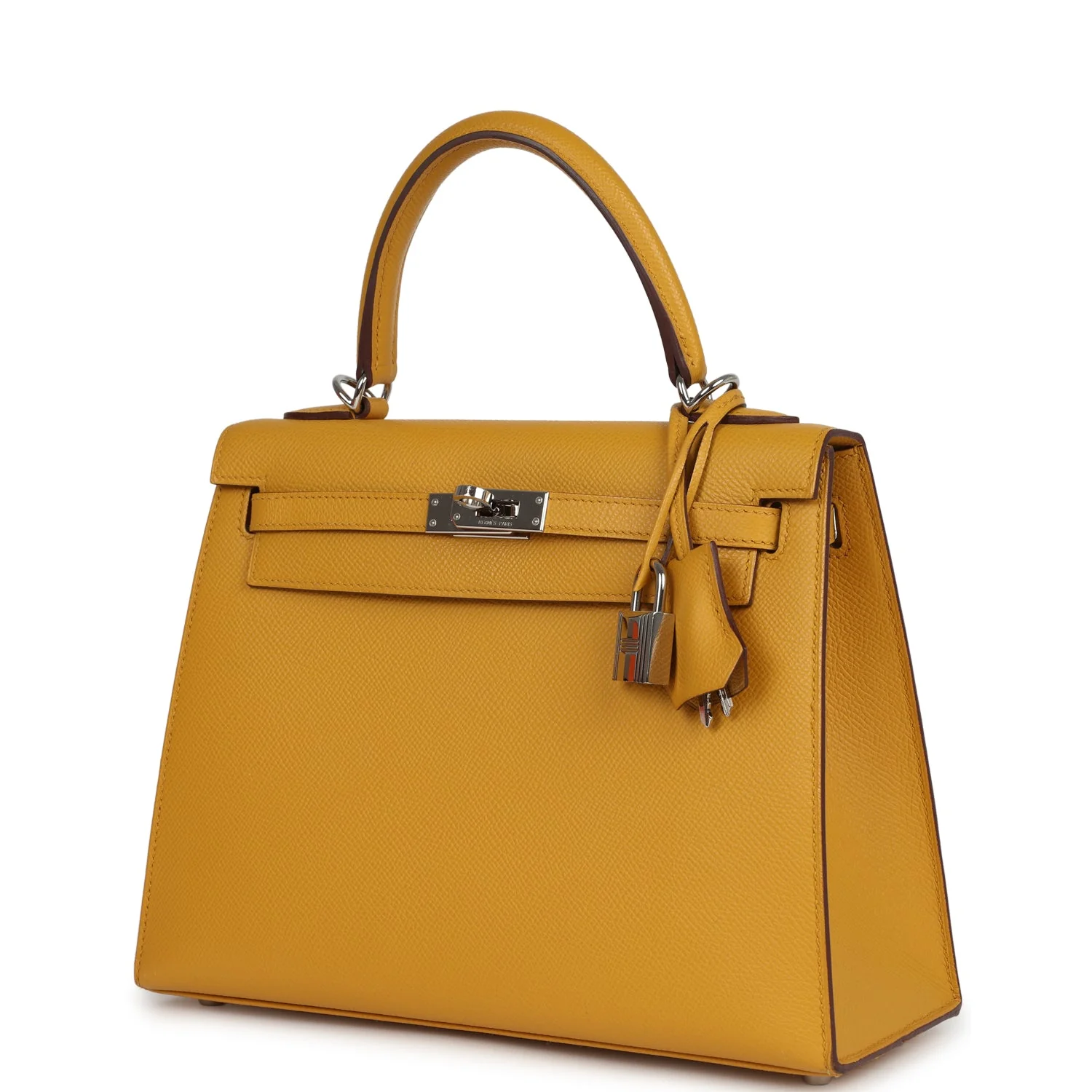 Pre-owned Hermes Kelly Sellier 25 Jaune Ambre Epsom Palladium Hardware