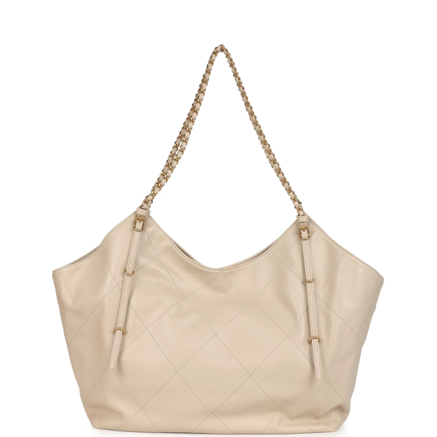 Chanel Maxi Coco Shopping Bag Beige Calfskin Antique Gold Hardware