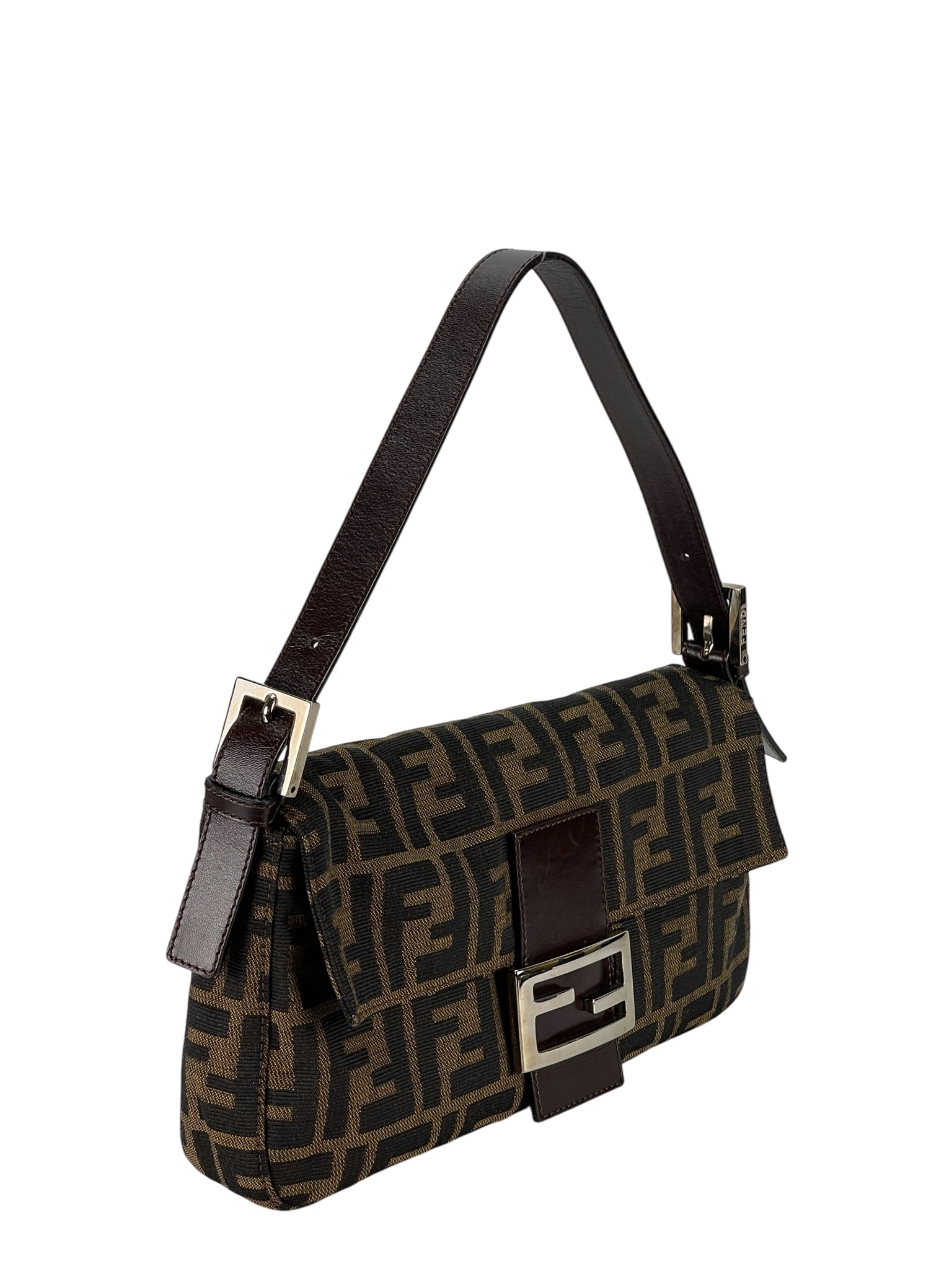 FENDI - Brown Zucca Baguette Handbag Silver Hardware