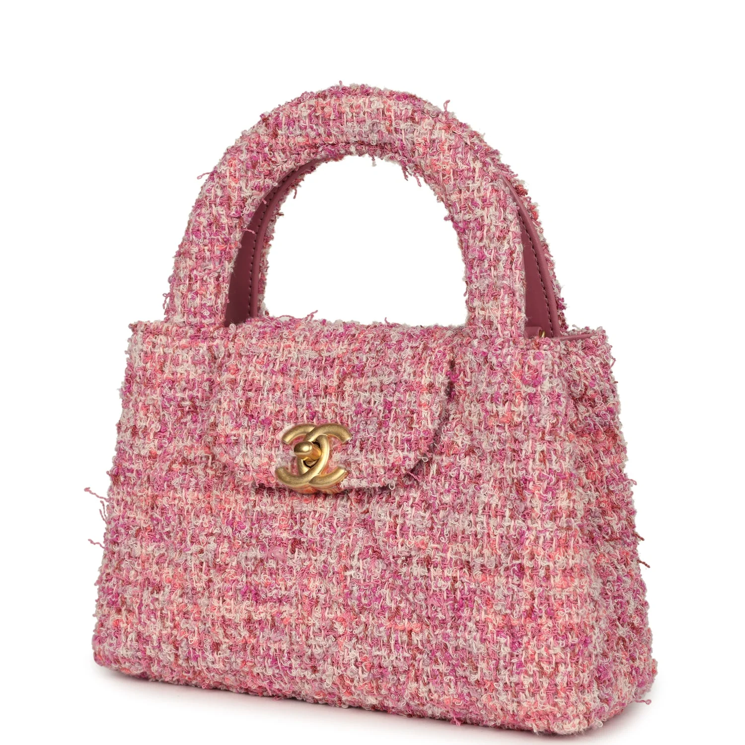 Chanel Small Kelly Shopper Pink Tweed Brushed Gold Hardware