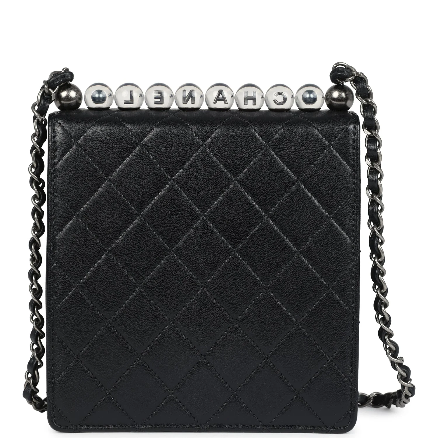 Pre-owned Chanel Chic Pearls Flap Bag Black Calfskin Aged Ruthenium Hardware