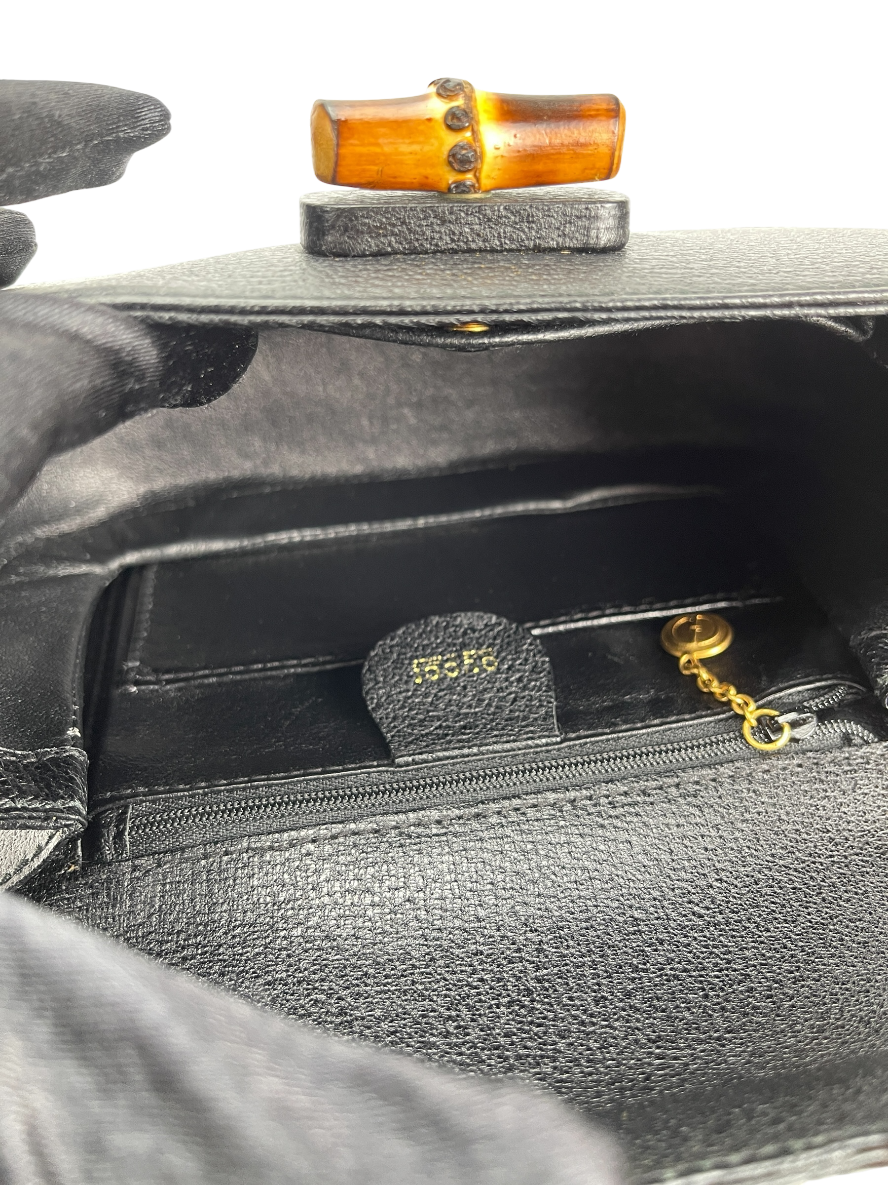 GUCCI - Black 2way Smalll Leather Bamboo Handbag