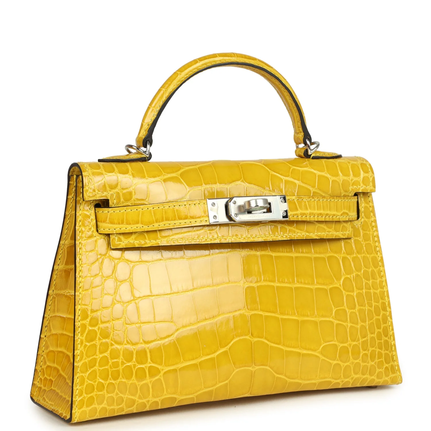 Pre-owned Hermes Kelly Sellier 20 Mimosa Shiny Alligator Palladium Hardware