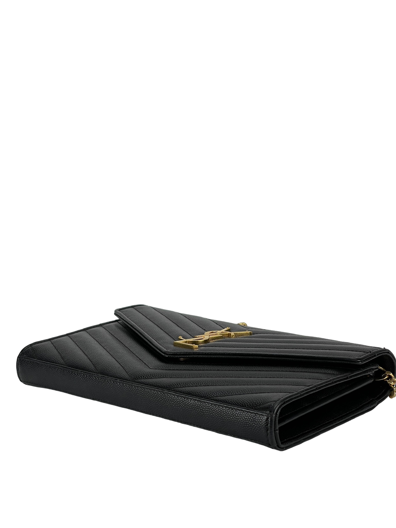 SAINT LAURENT - Grain De Poudre Matelasse Chevron Monogram Chain Wallet