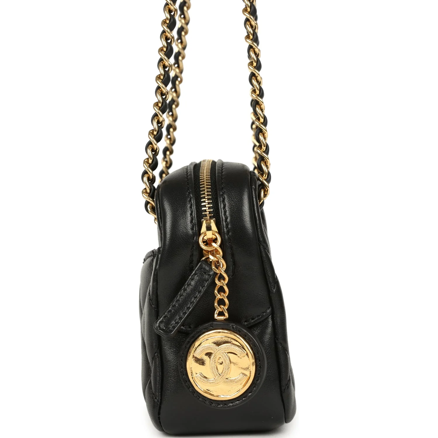 Chanel Mini Camera Case Bag Black Shiny Lambskin Gold Hardware