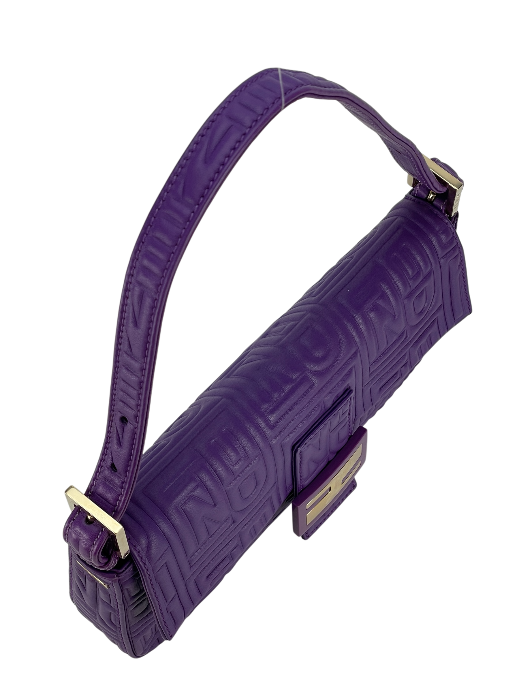 FENDI - Baguette Purple Embossed Leather Shoulder Bag