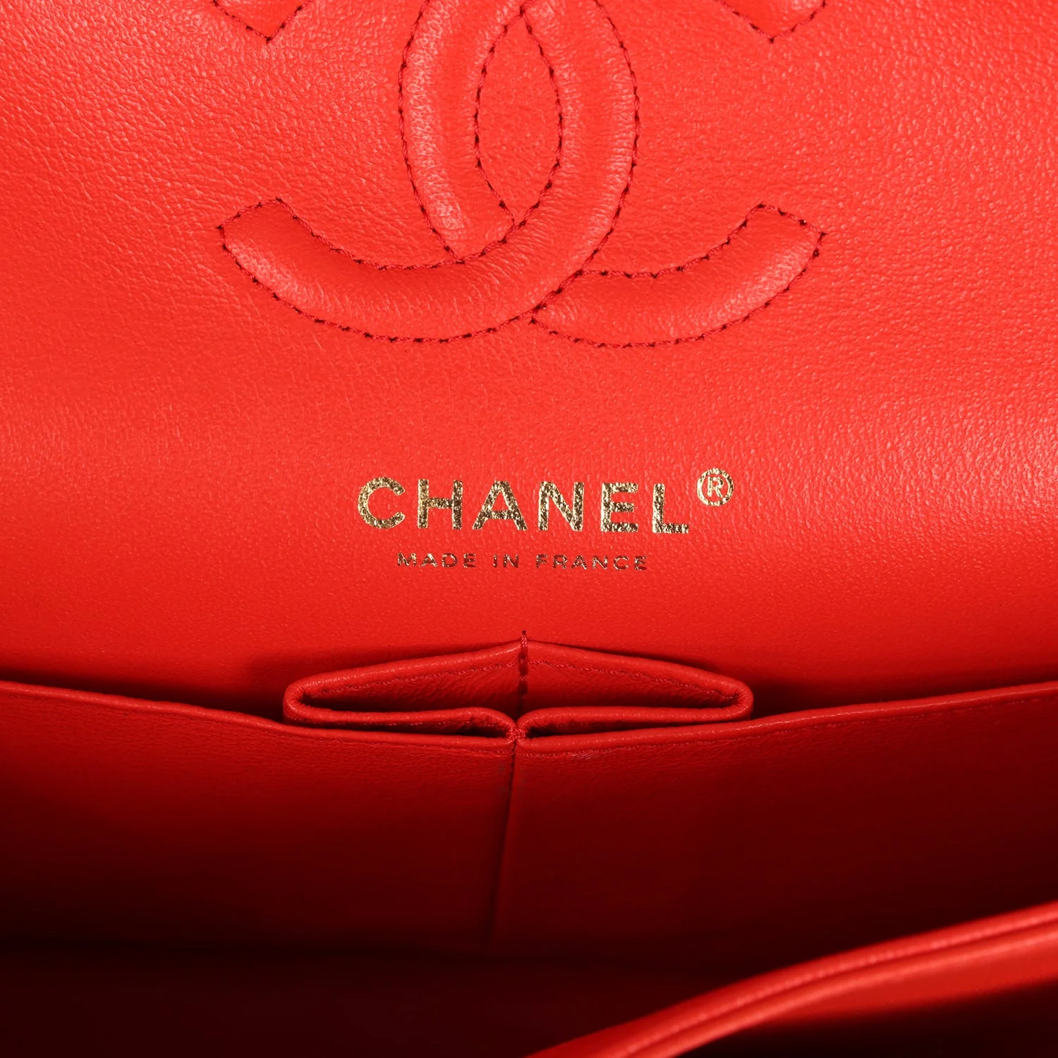 Pre-owned Chanel Small Classic Double Flap Bag Red Lambskin Light Gold Hardware