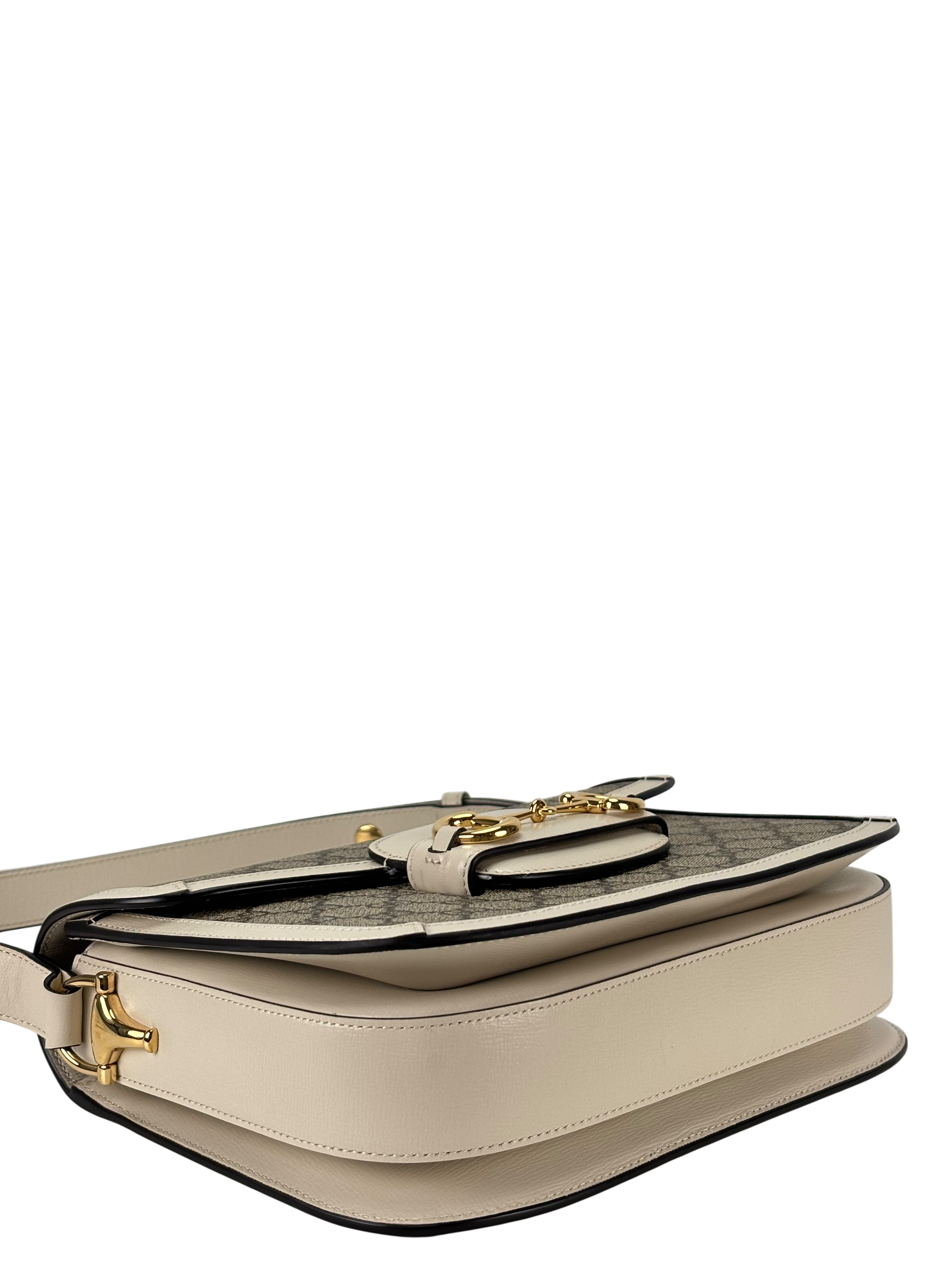 GUCCI - 1955 Horsebit Shoulder Bag Beige White