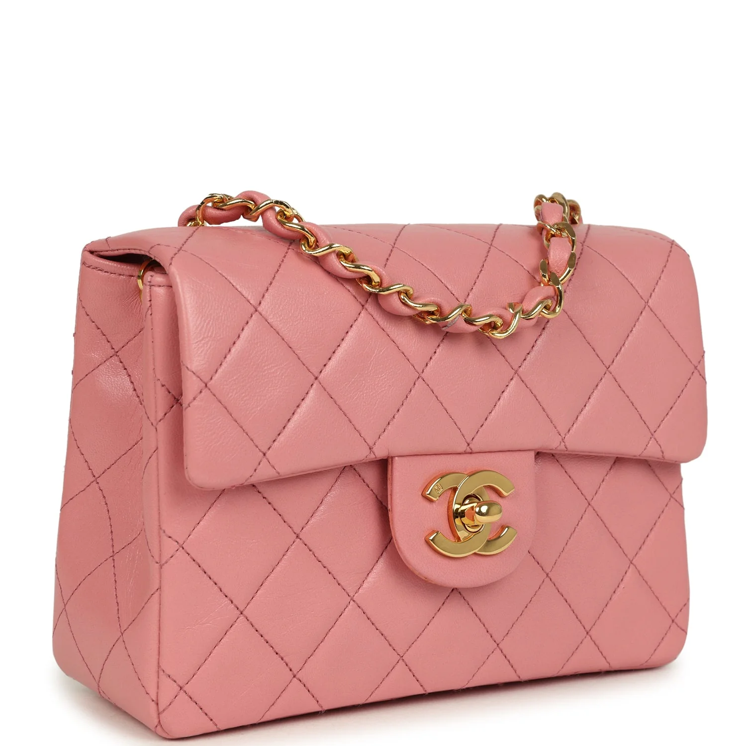 Vintage Chanel Mini Square Flap Dark Pink Lambskin Gold Hardware