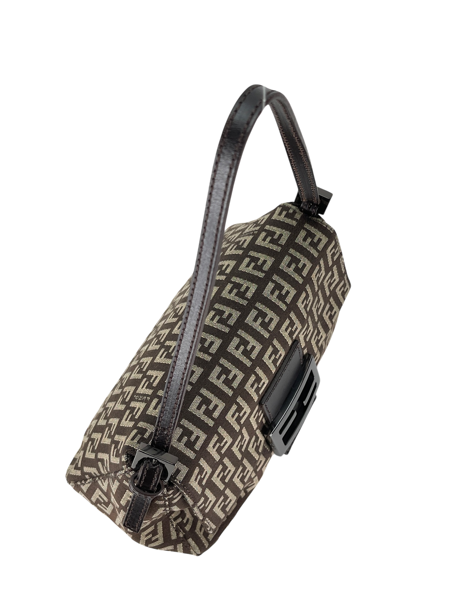 FENDI - Beige Zucca Baguette Handbag Sliver Hardware