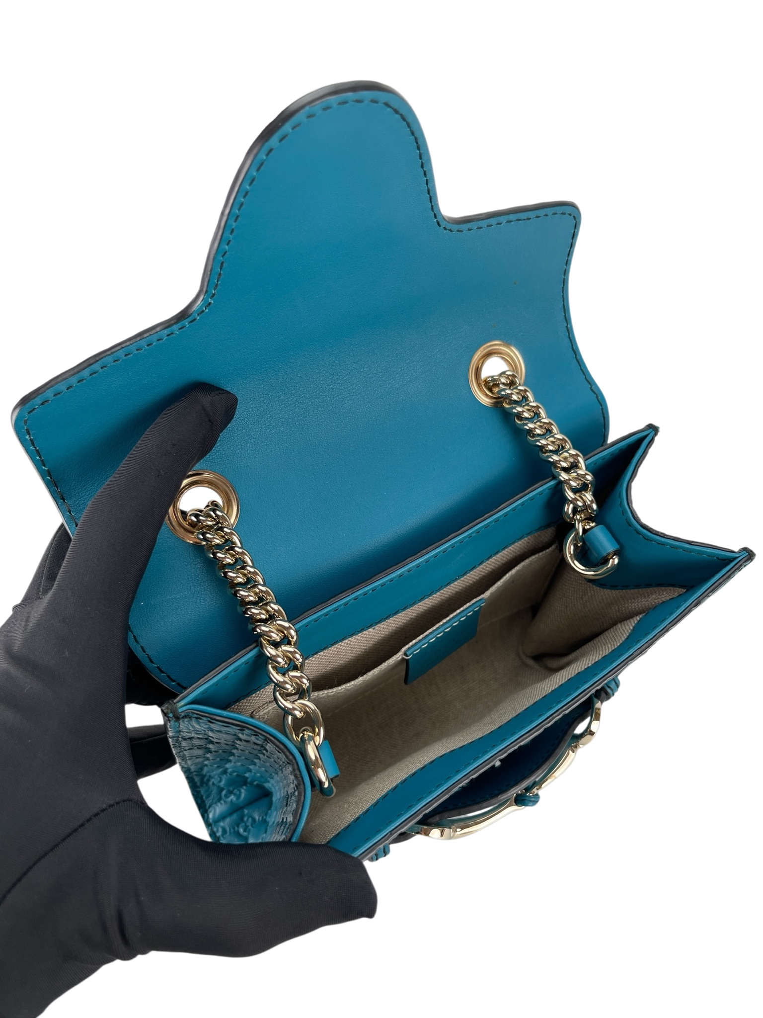 GUCCI - Teal Blue Micro Guccissima Leather Emily Chain Small Shoulder Bag