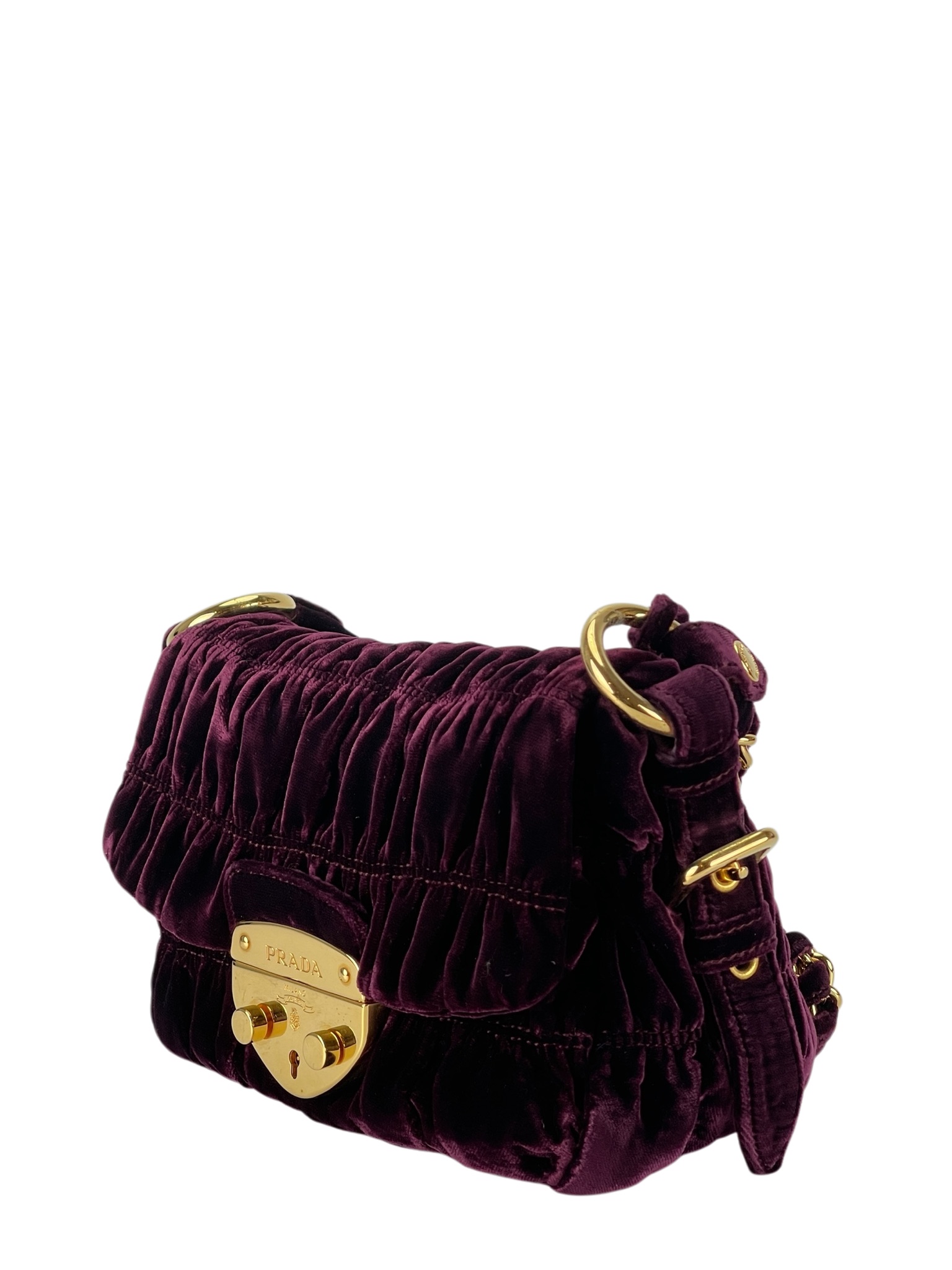 PRADA - Burgundy Velvet Chain Flap Bag