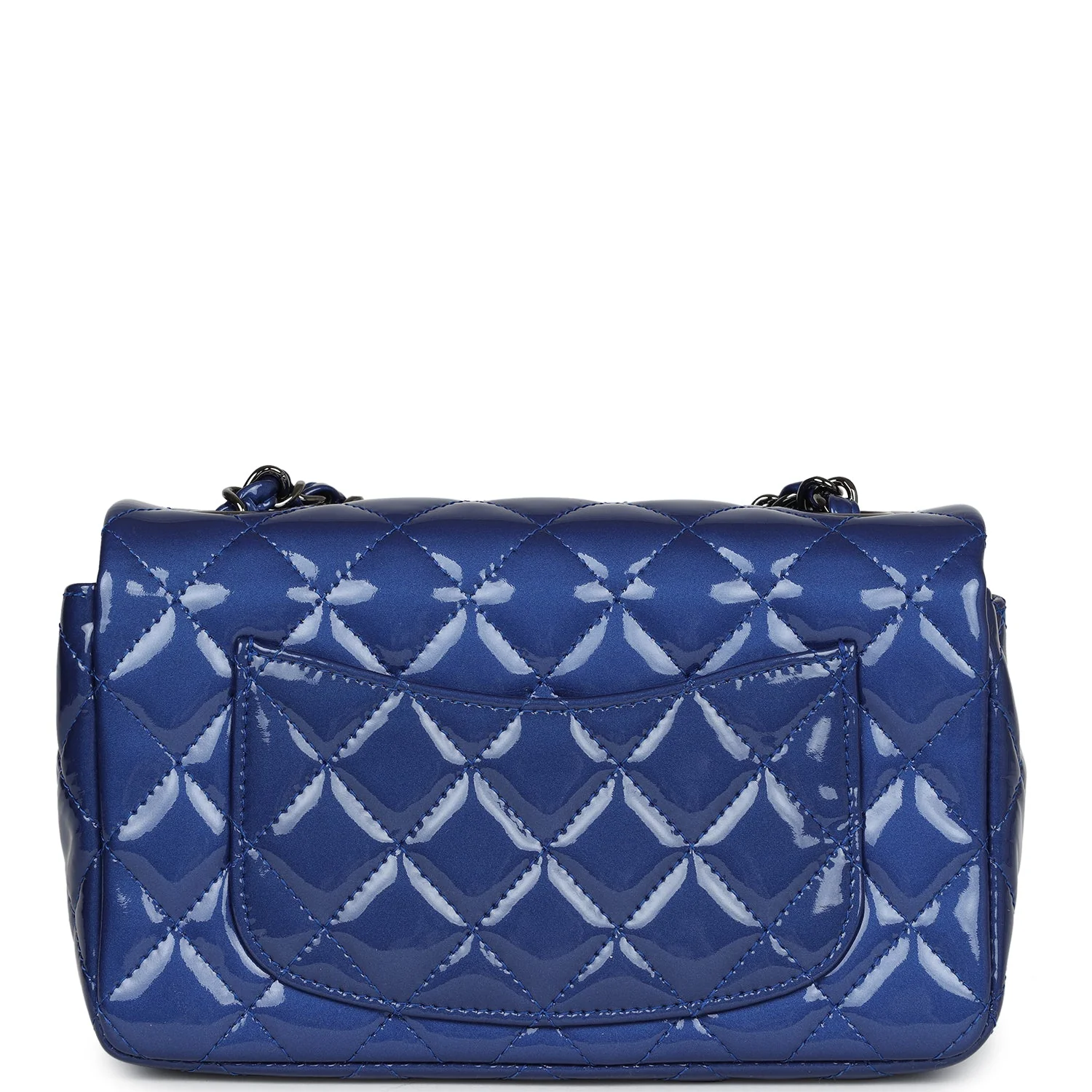 Pre-owned Chanel Mini Rectangular Flap Bag Blue Patent Ruthenium Hardware