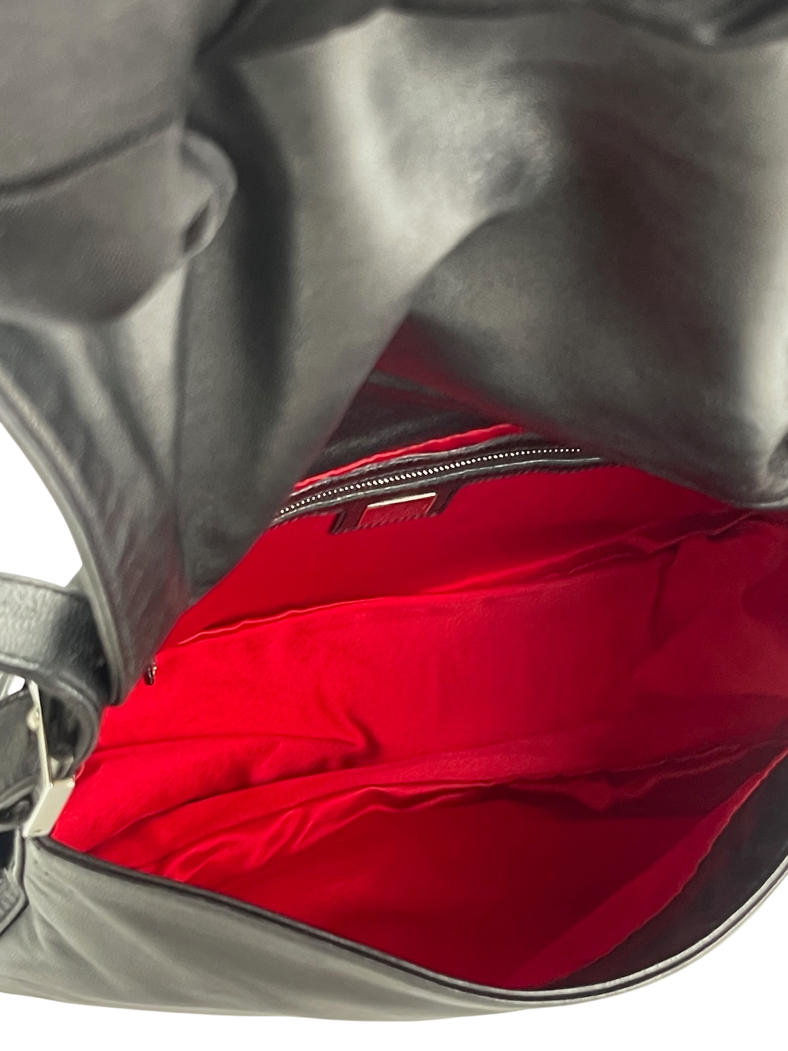 FENDI - Black Leather Zucca Mamma Baguette Handbag Silver Hardware