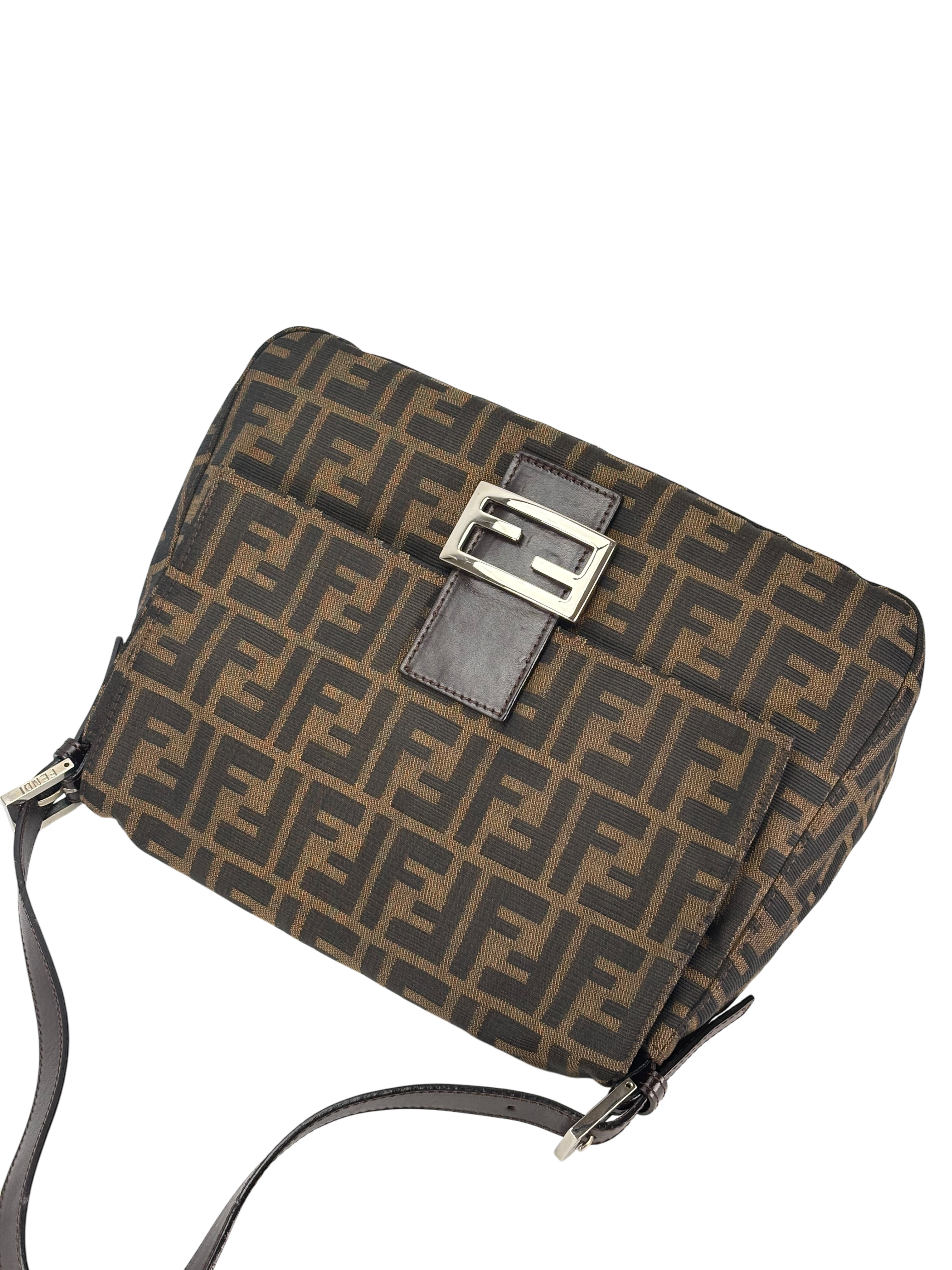 FENDI - Canvas Brown Zucca Mamma Baguette Handbag Silver Hardware