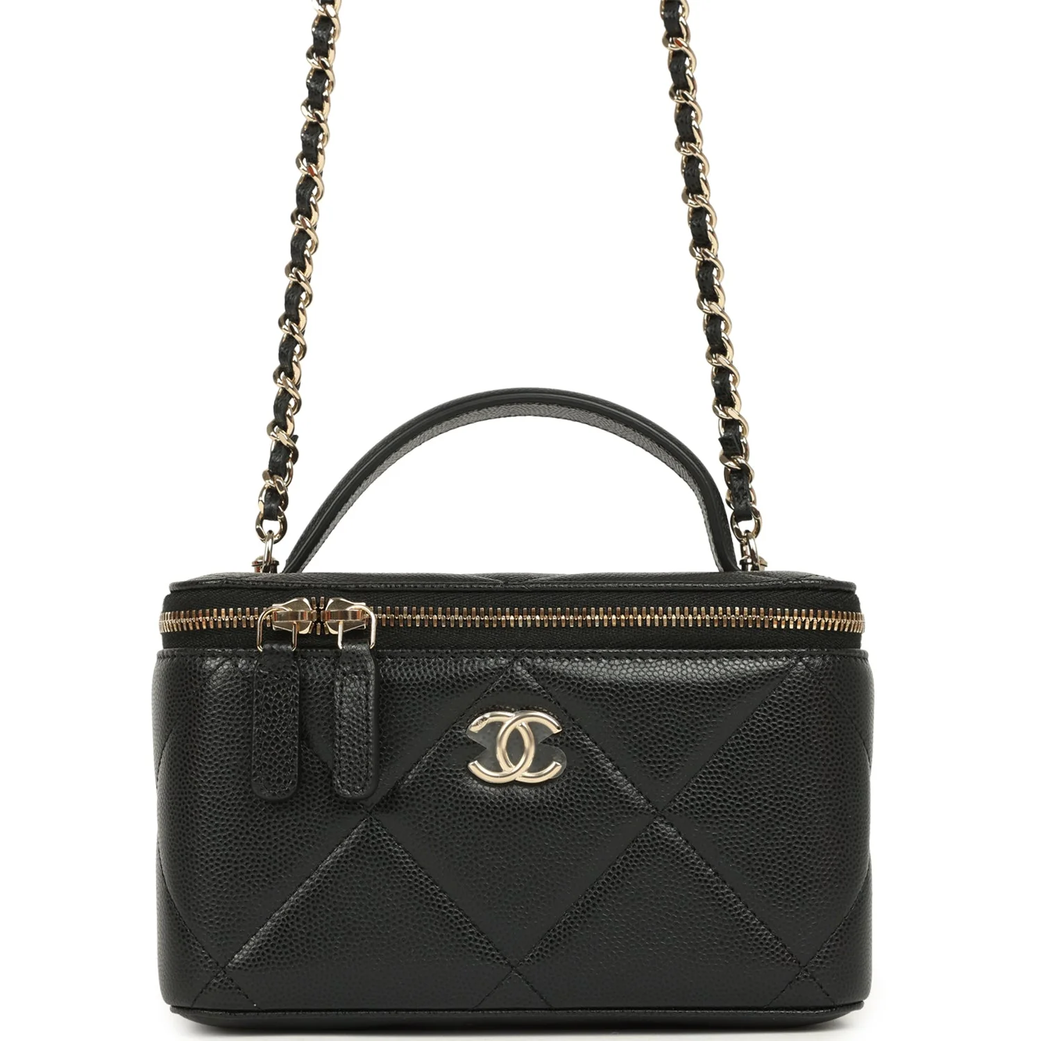 Chanel Small Top Handle Vanity Case Black Caviar Light Gold Hardware